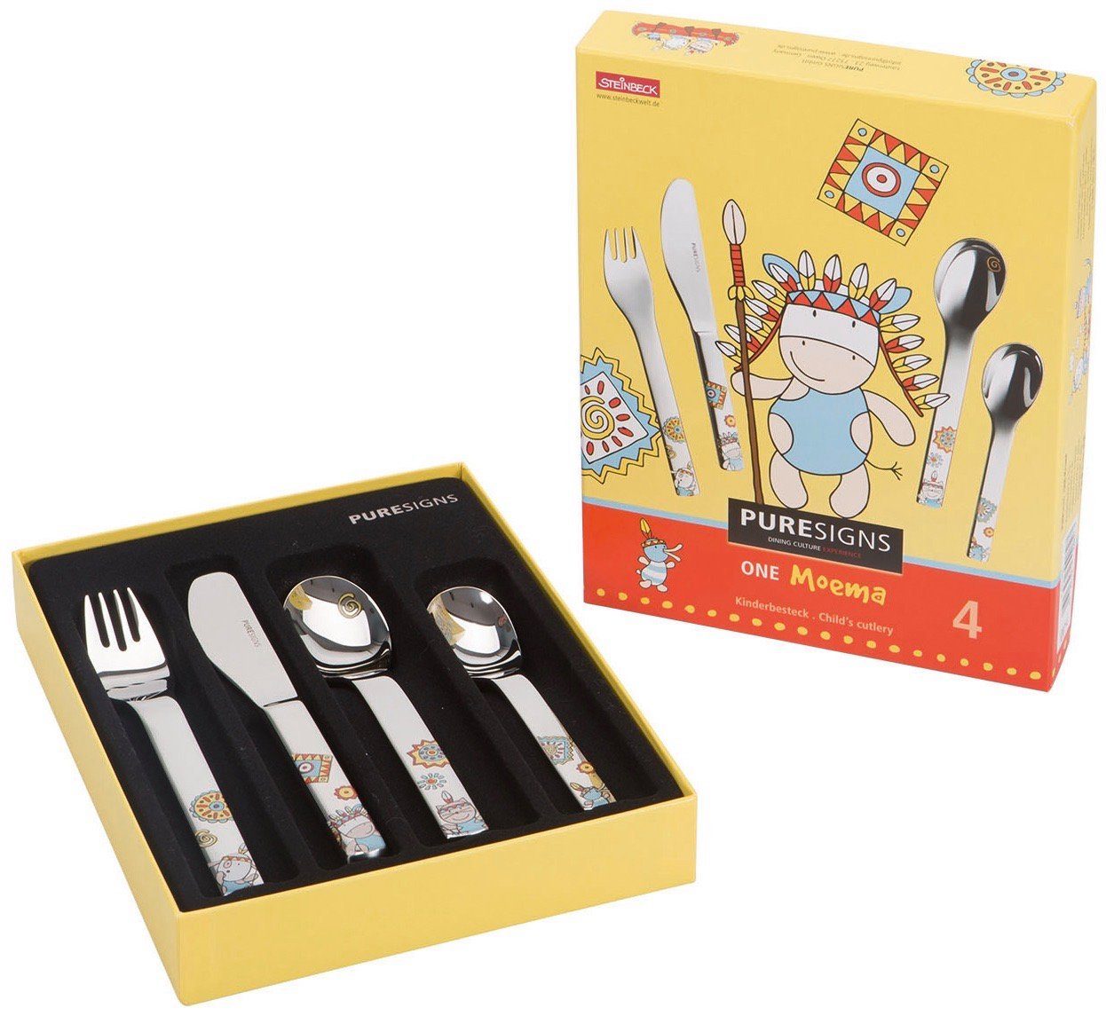 PURESIGNS Kinderbesteck MOEMA (4-tlg), 1 Personen, Edelstahl 18/10, Plastikfreier Essgenuss für die Kleinen