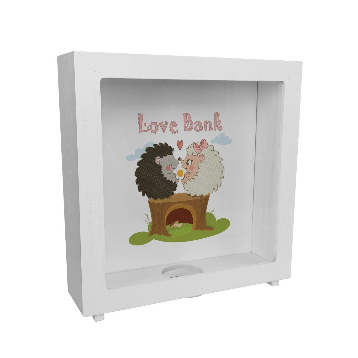 Spardose Igel Rahmen Spardose aus Holz mit Spruch Love Bank