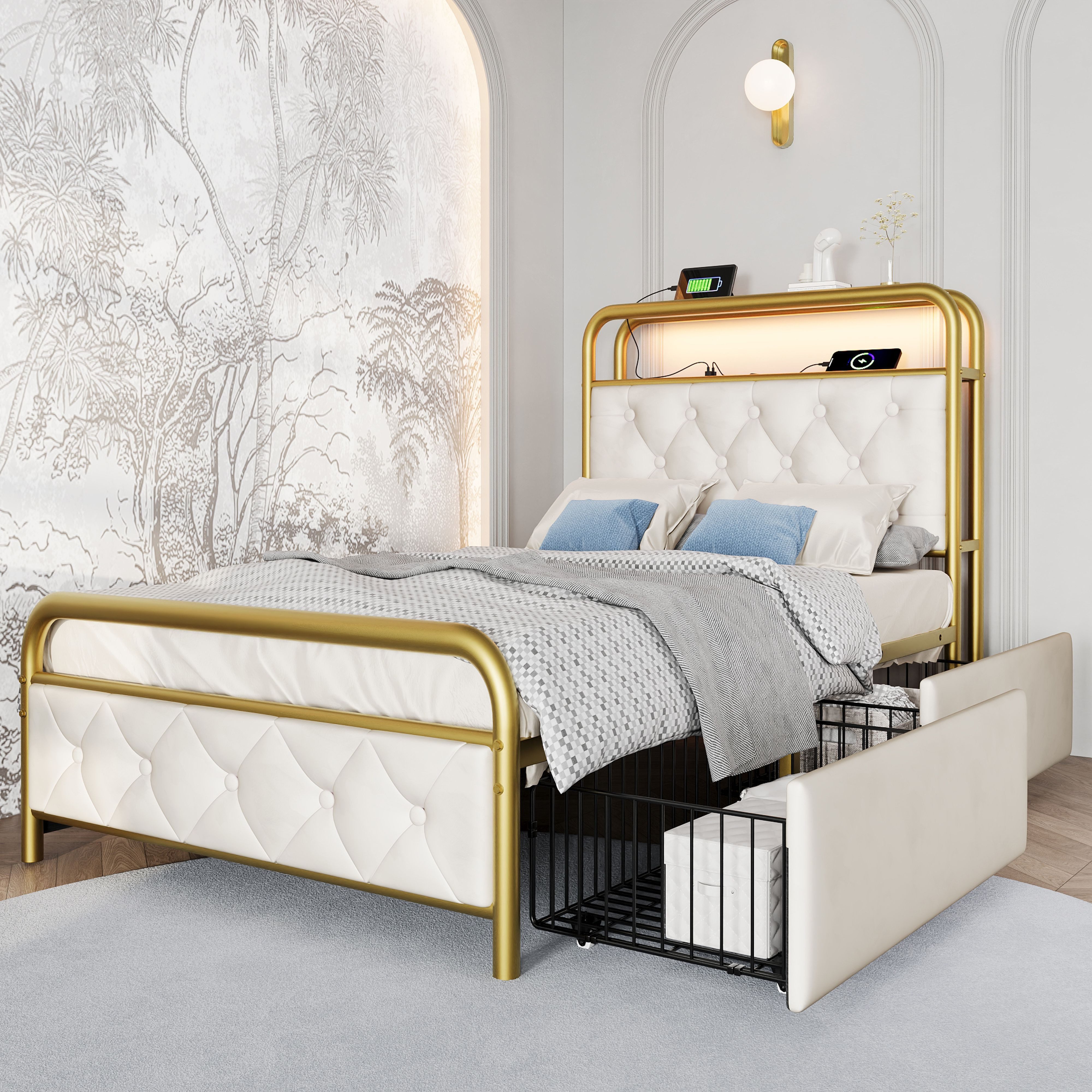 BlingBin Polsterbett Metallbett Bettgestell (1-tlg., Einzelbett günstig online kaufen