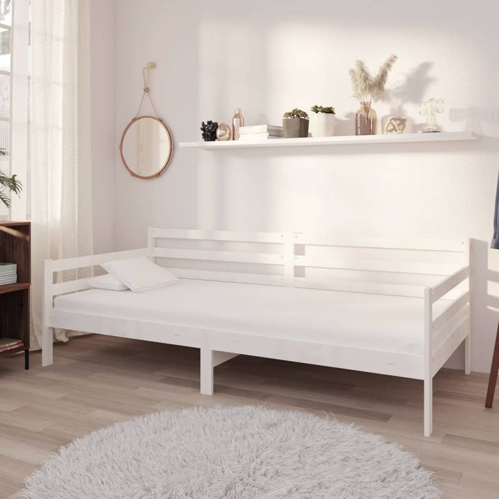 Bett Tagesbett aus massivem Kiefernholz Weiß 204 x 98 x 70 cm