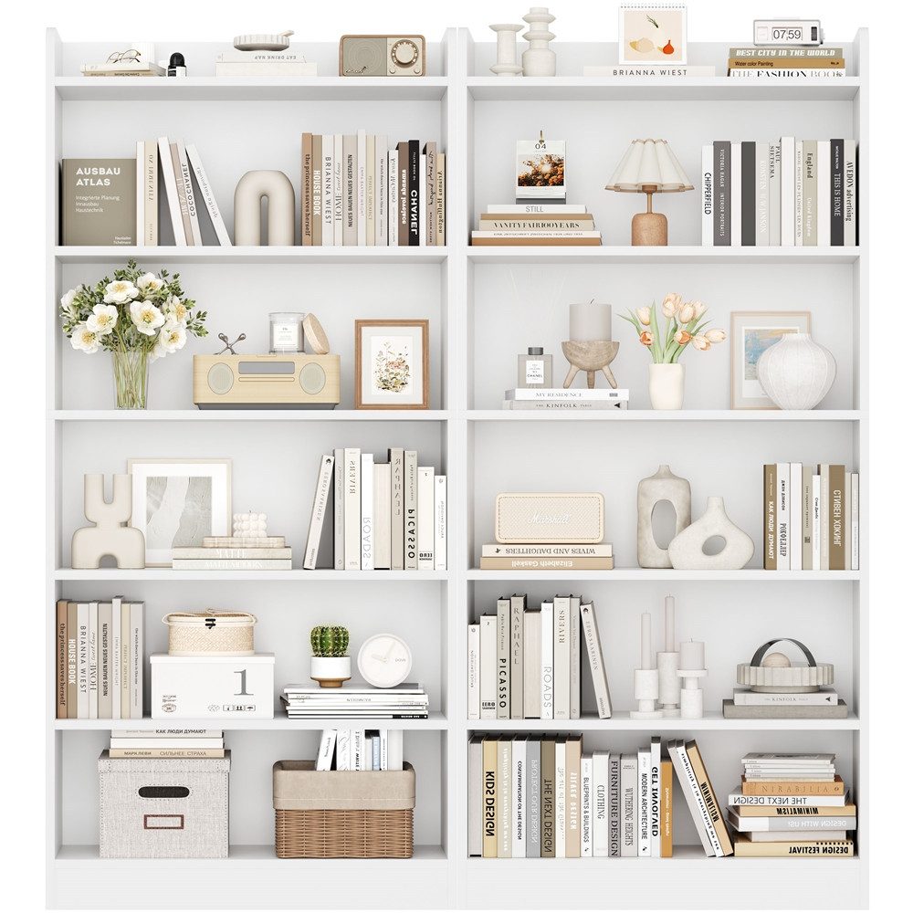 Yaheetech Bücherregal Standregal 161,5/182,5 cm (H), 2-tlg., Schmales Regal Bücherschrank mit 6 Ebenen, 1 verstellbarer Regalboden
