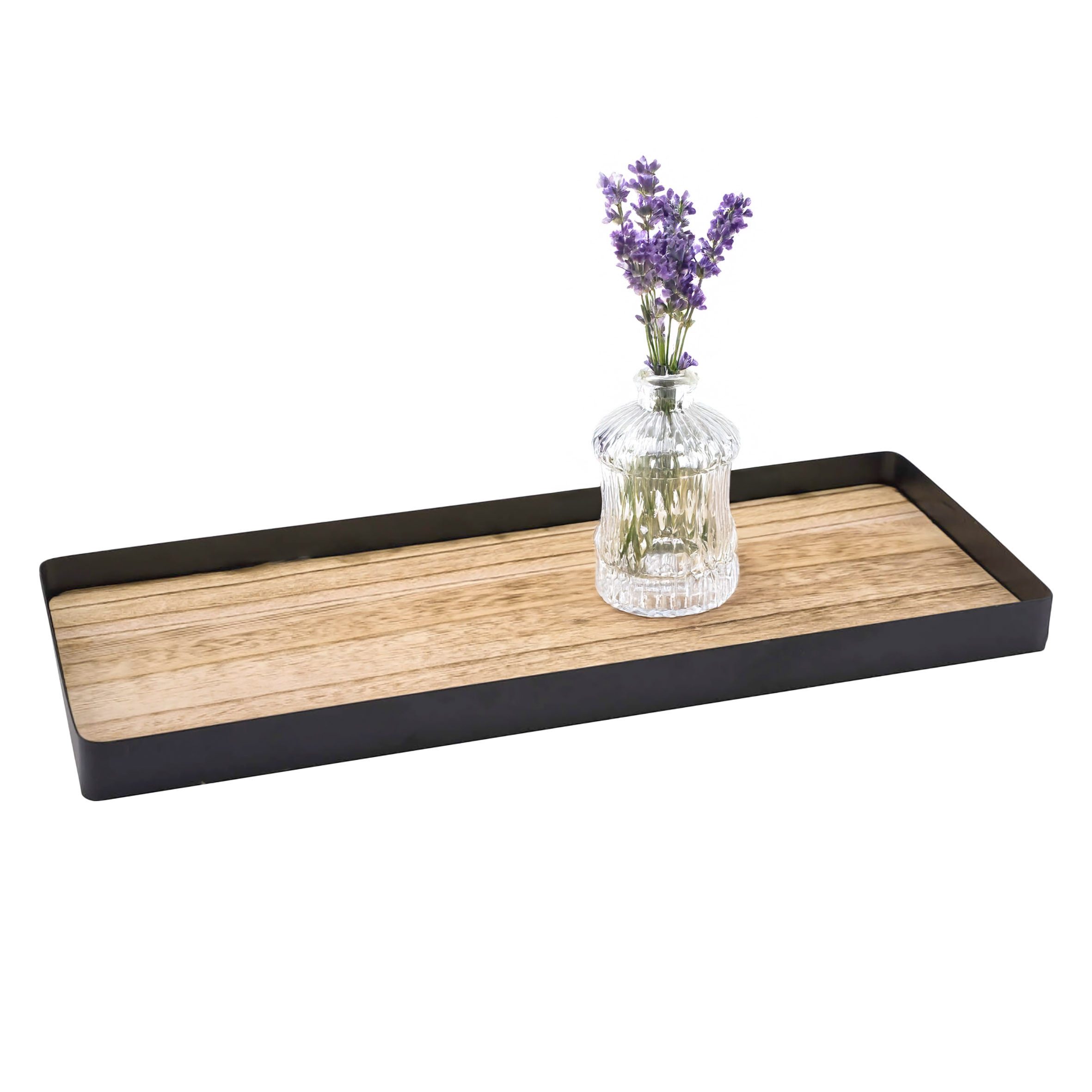 Tablett Kerzentablett mit Metall Rahmen und Holz Boden - 45 cm x 18 cm