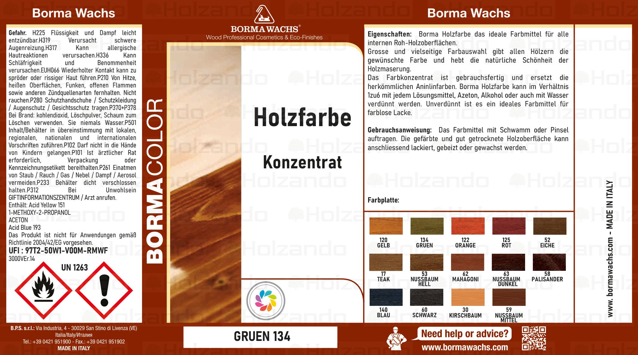 BORMA Holzbeize Konzentrat Beize Holzbeize 250ml - Grün-134, Vielseitig einsetzbar und mischbar für individuelle Farbtöne.