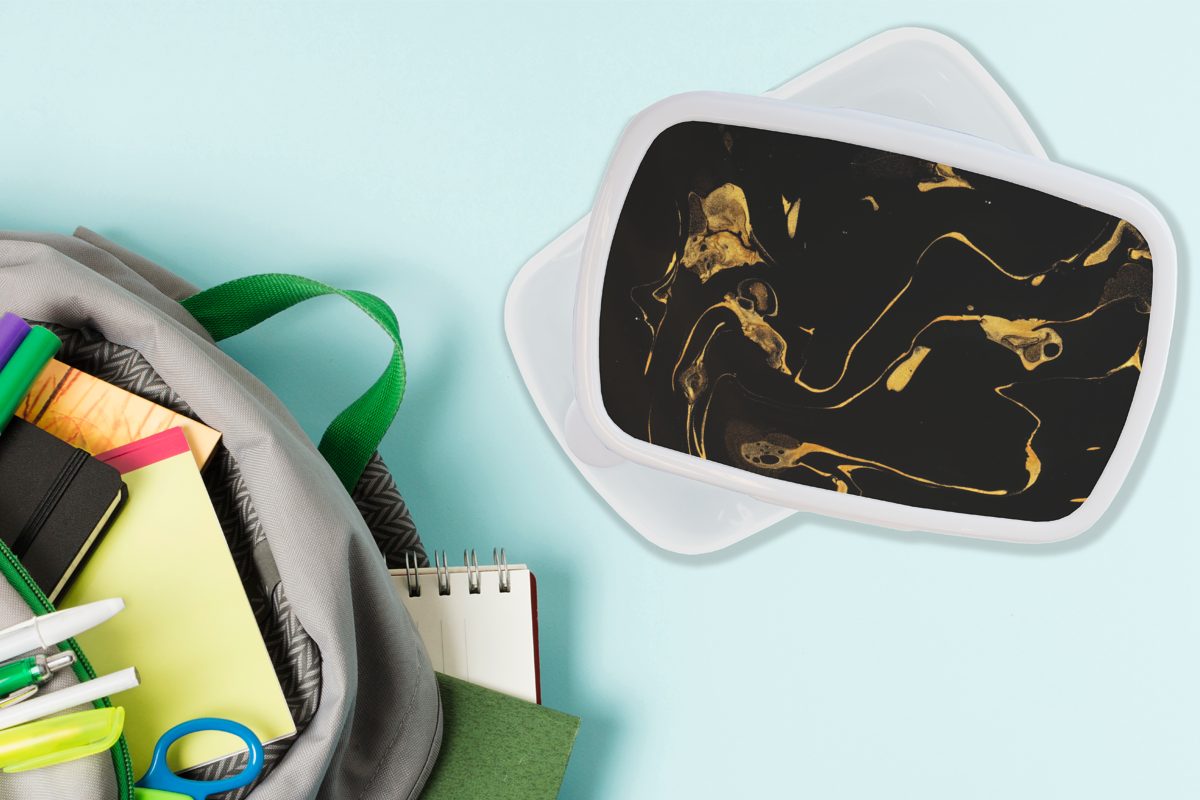 Kunststoff, - Kinder Erwachsene, MuchoWow Brotbox und Schwarz, - Brotdose, für für Gold Mädchen weiß Jungs (2-tlg), Muster und Lunchbox