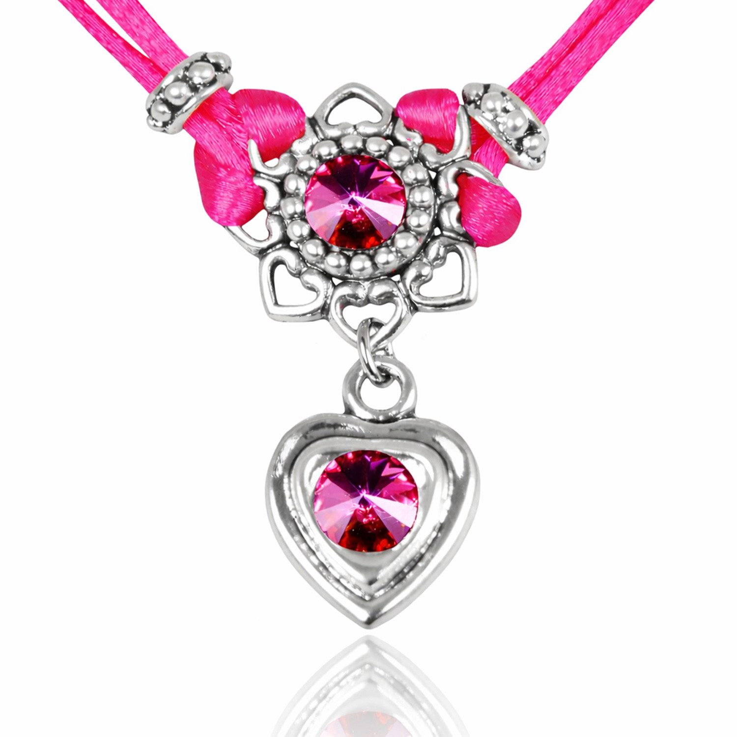 LUISIA® Kette mit Anhänger Chiara mit Herzblüte, Strassherz und Premium Kristallen (inkl. Schmuckbox)