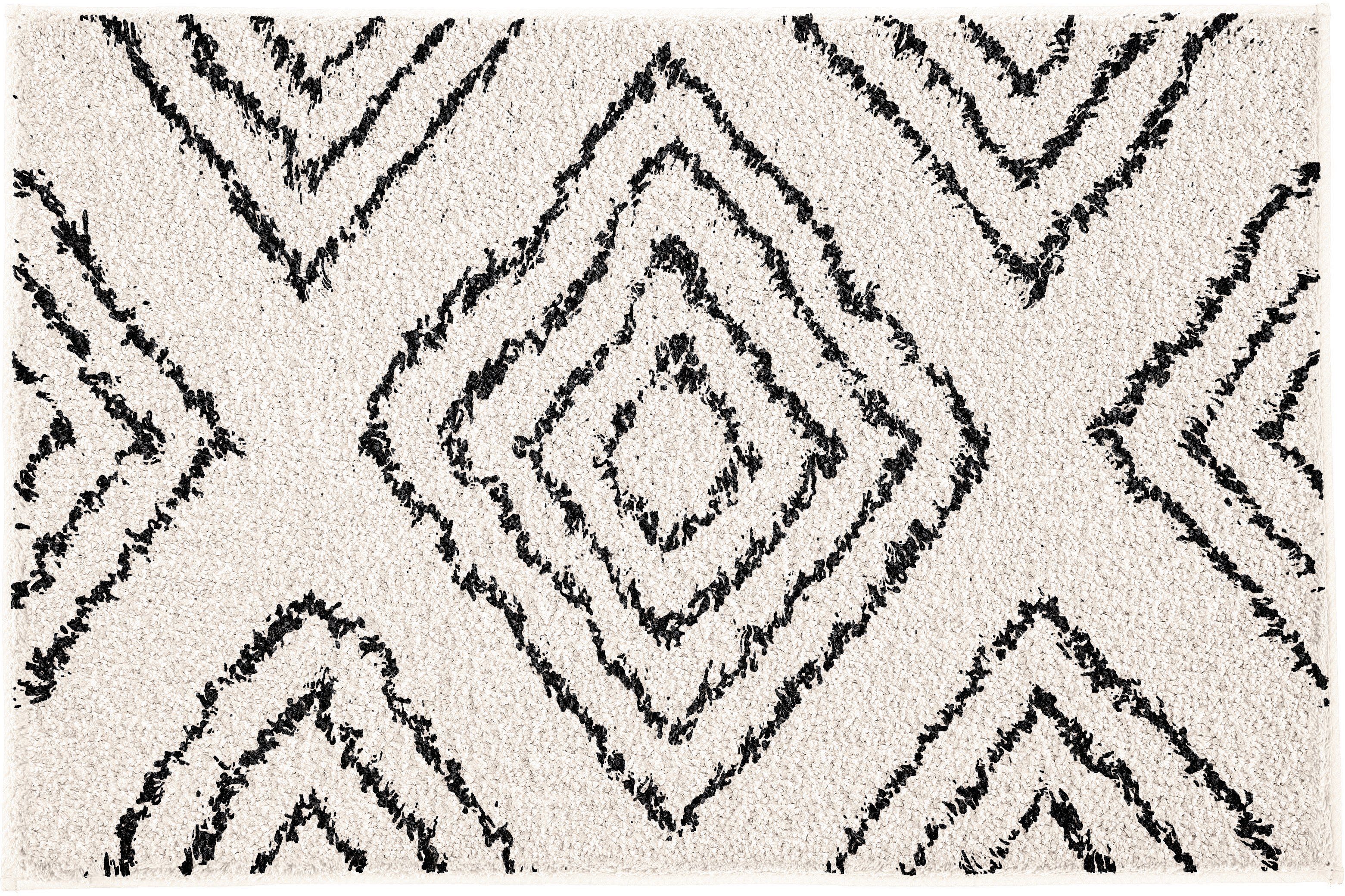 Kleine Wolke Badematte Boho, Badvorleger, Badezimmer Teppich, Höhe 36 mm, rutschhemmend beschichtet, fußbodenheizungsgeeignet, Baumwolle, rechteckig, Badteppich, modernes Rauten Muster, reine Baumwolle, waschbar