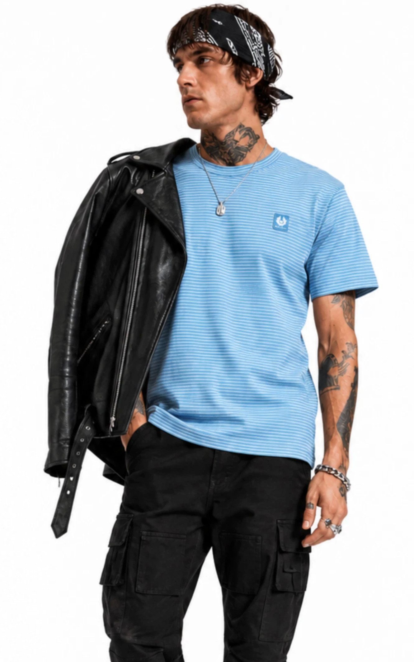 Belstaff T-Shirt London Retro Micro Striped Tee Modern Slim fit (1-tlg) Farblich abgestimmter Phoenix-Aufnäher auf der Brust – Bild 3 von 5