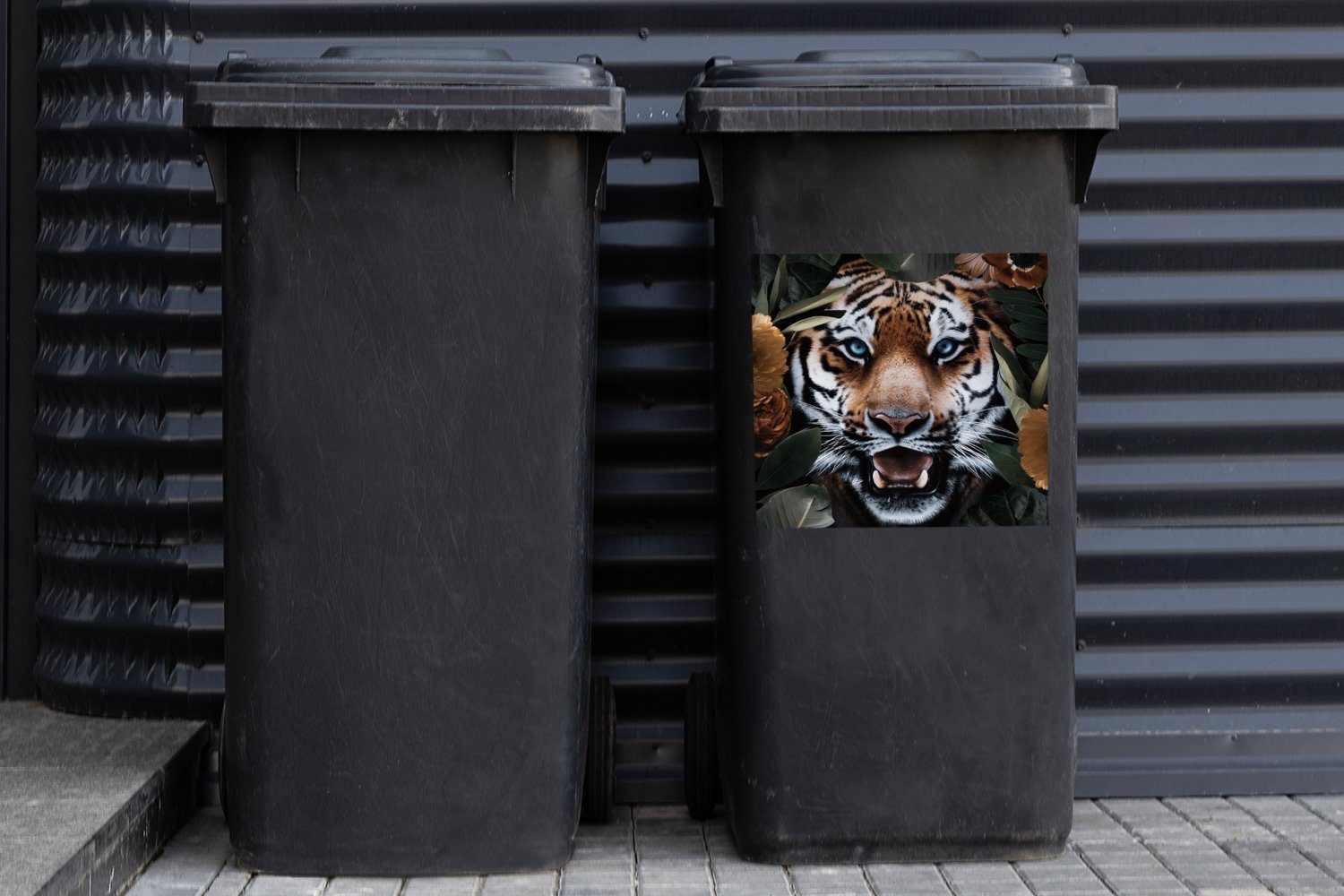 Mülleimer-aufkleber, - Wandsticker Mülltonne, Container, Abfalbehälter Blatt (1 St), Sticker, Tiger MuchoWow Tiere -
