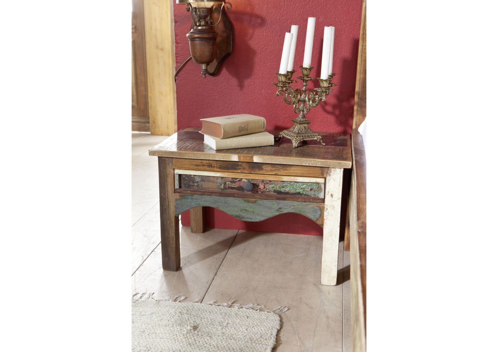 Massivmoebel24 Nachttisch NATURE OF SPIRIT (Massivholz, Massivholztisch), Nachttisch Altholz 60x40x40 mehrfarbig lackiert NATURE OF SPIRIT #44