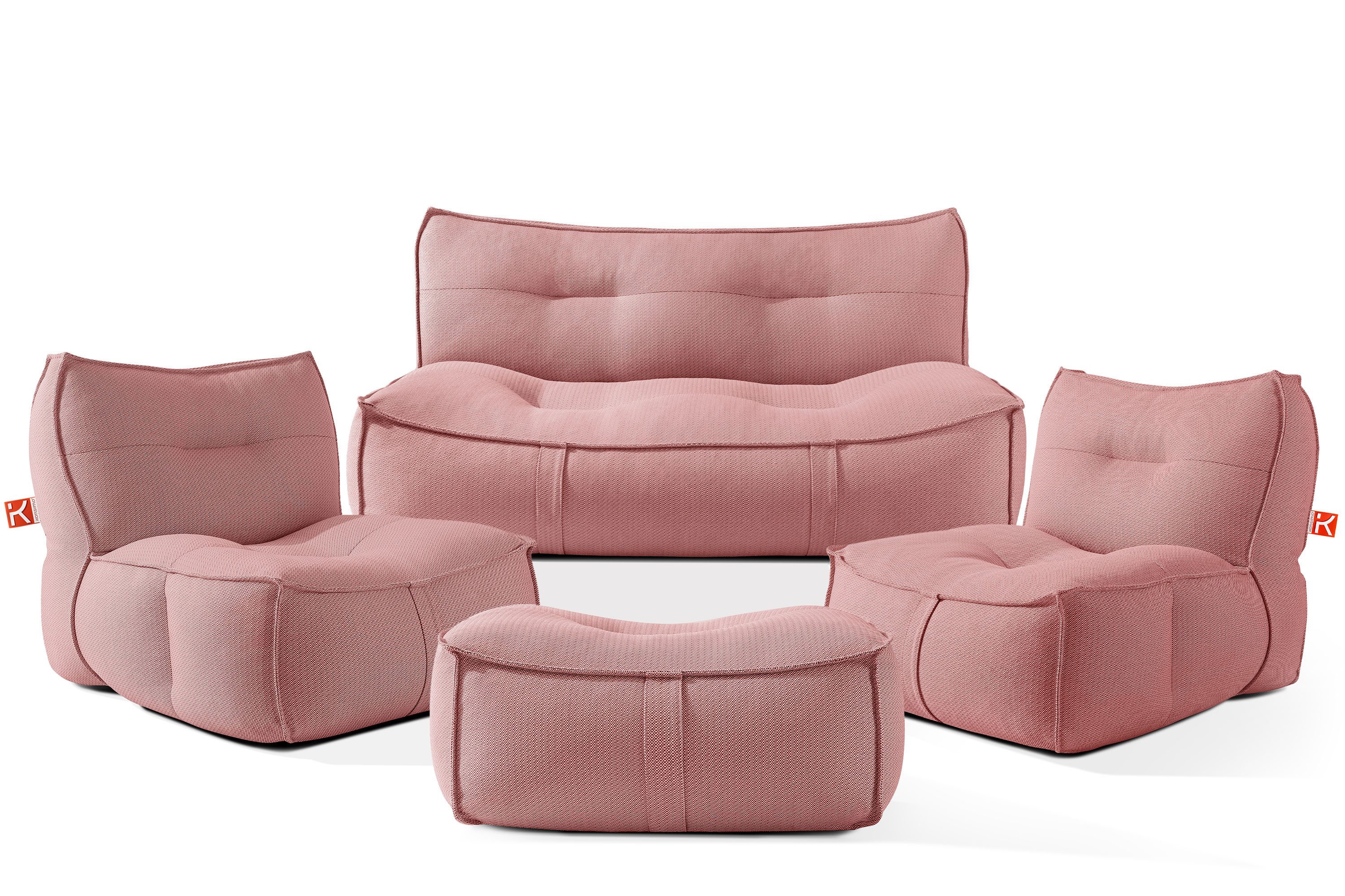 KONSIMO® Gartenlounge-Set LOVIA Gartenmöbel-Set, Modern, Premiumqualität aus EU, (4-tlg., wetterbeständig, rutschfeste Unterseite, ultra-robuste Griffe), hochwertiger Sitzkomfort, mit integrierter Schutzhülle