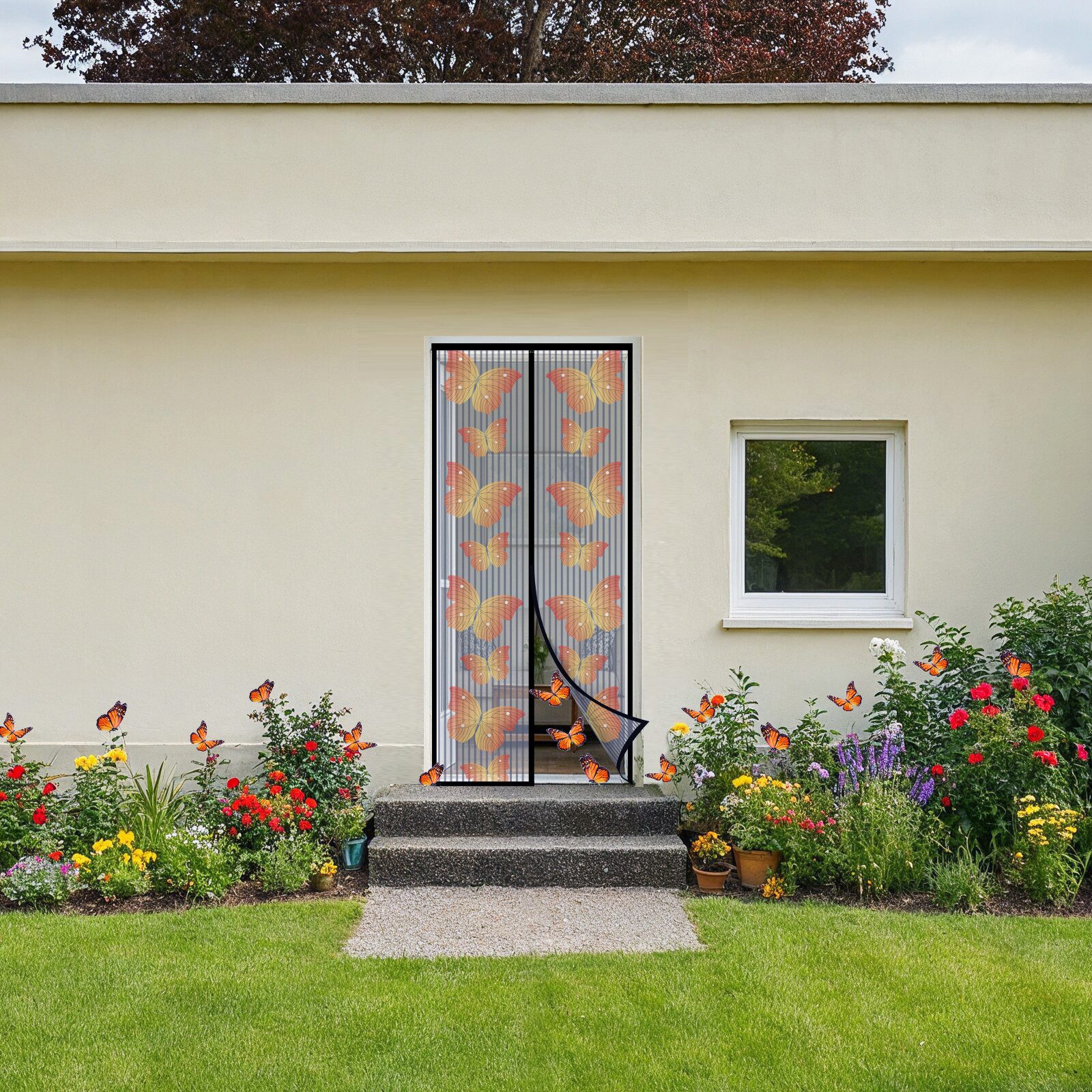 Sekey Insektenschutz-Tür Fliegengitter für Balkontür mit Schmetterlingsmotiv Magnetisch, 80 x 200 cm,Insektenschutz für Balkon, Mückenschutz für Türvorhang