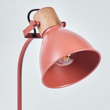 hofstein Tischleuchte moderne Tischlampe aus Metall/Holz in Rot/Natur, ohne Leuchtmittel, mit Schirm (15cm) und Schalter, Höhe max. 51cm, 1x E27
