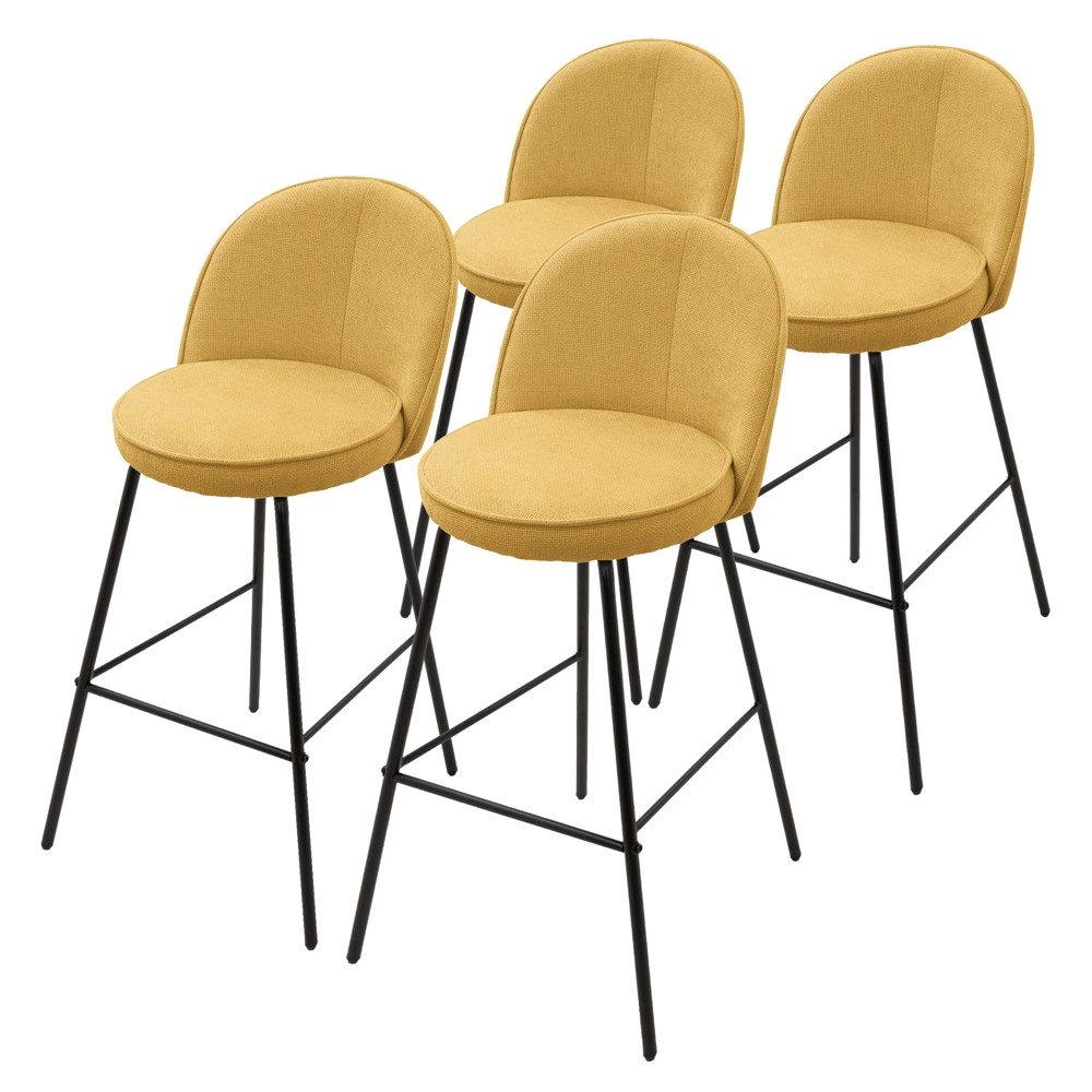 ML-DESIGN Barhocker Gepolsterter Barstuhl mit Metallgestell Rückenlehne und Fußstütze (4 St), Bistrohocker 4er Set Senf Stoffbezug Tresenhocker Küchenhocker