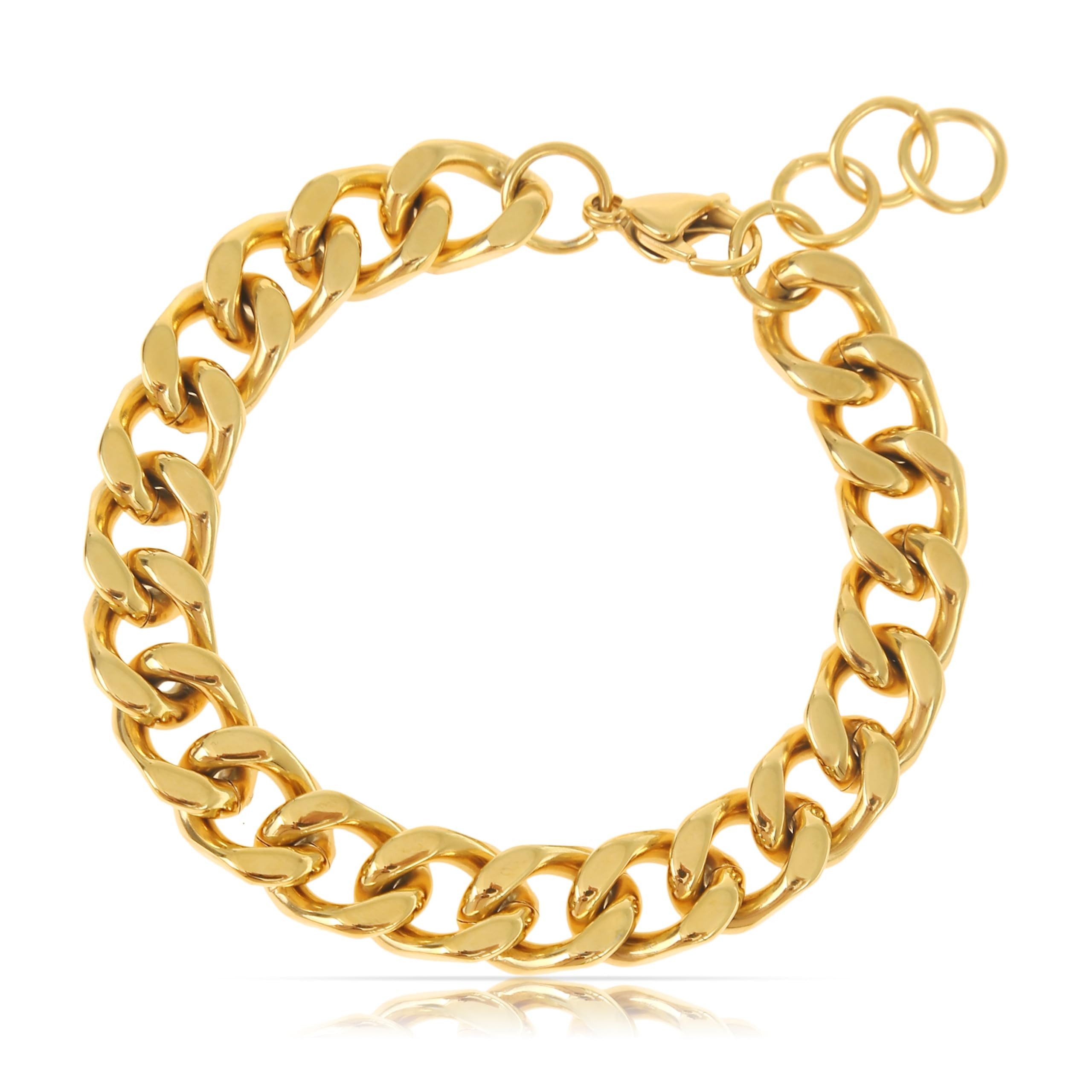 Made by Nami Edelstahlarmband Silber/Gold • Minimalistisches Armband für Herren, Silberarmband Männer • Grobe Cuban Link Chain Armkette