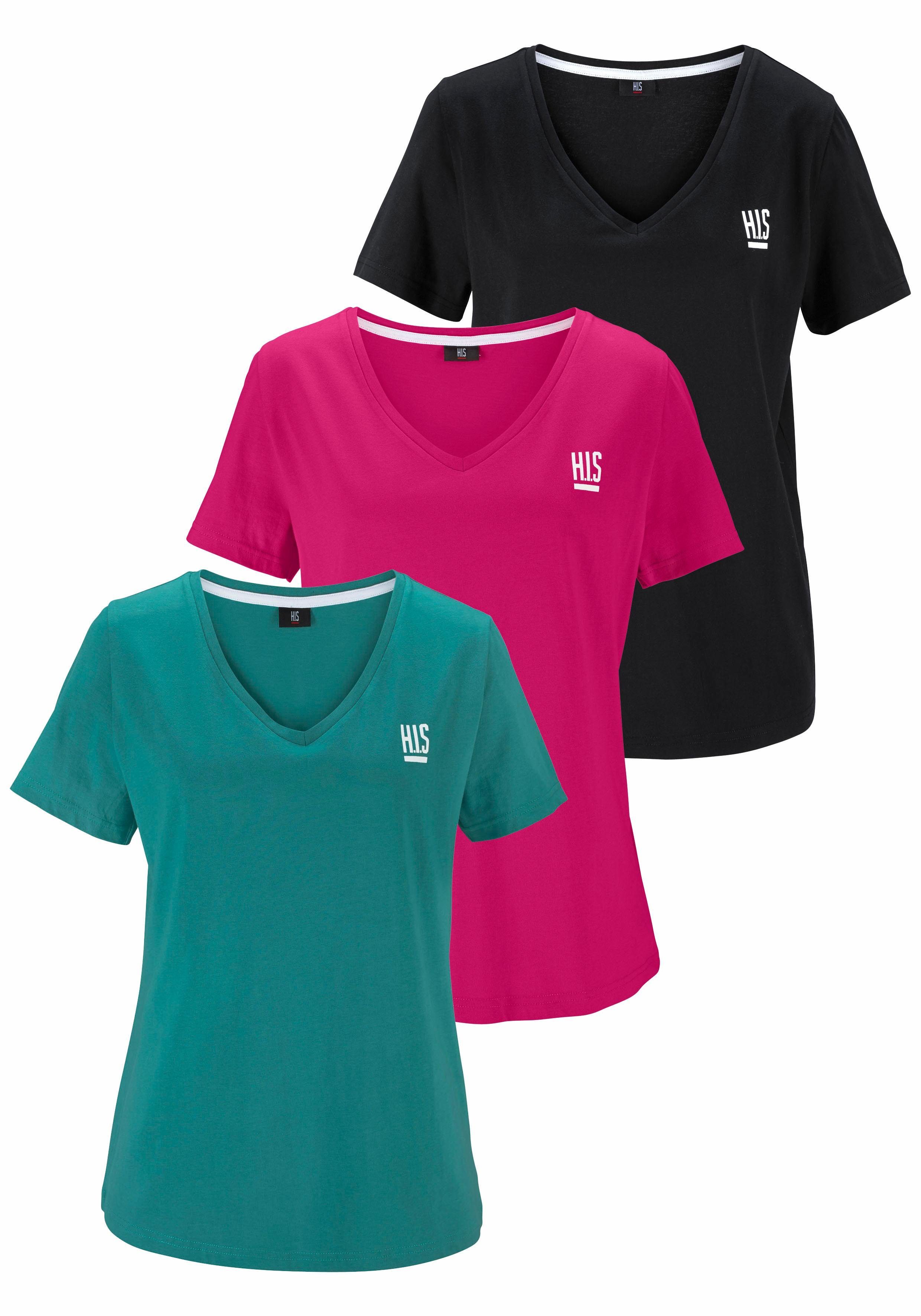 H.I.S T-Shirt Essential-Basics (Spar-Set, 3er-Pack) Große Größen schwarz, pink, türkis | Sport-T-Shirts