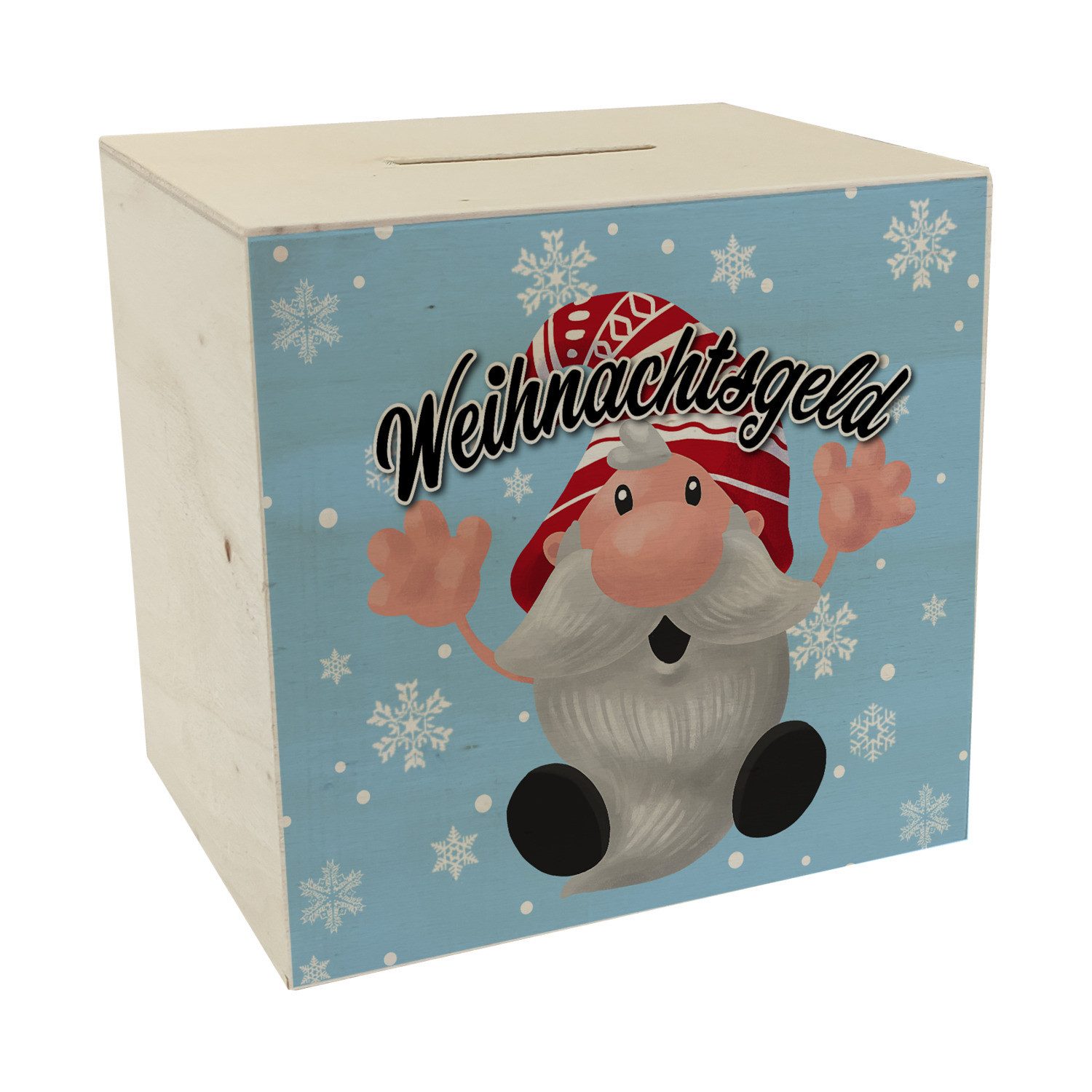 Spardose Weihnachtsgeld mit kleinem Wichtel Spardose aus Holz