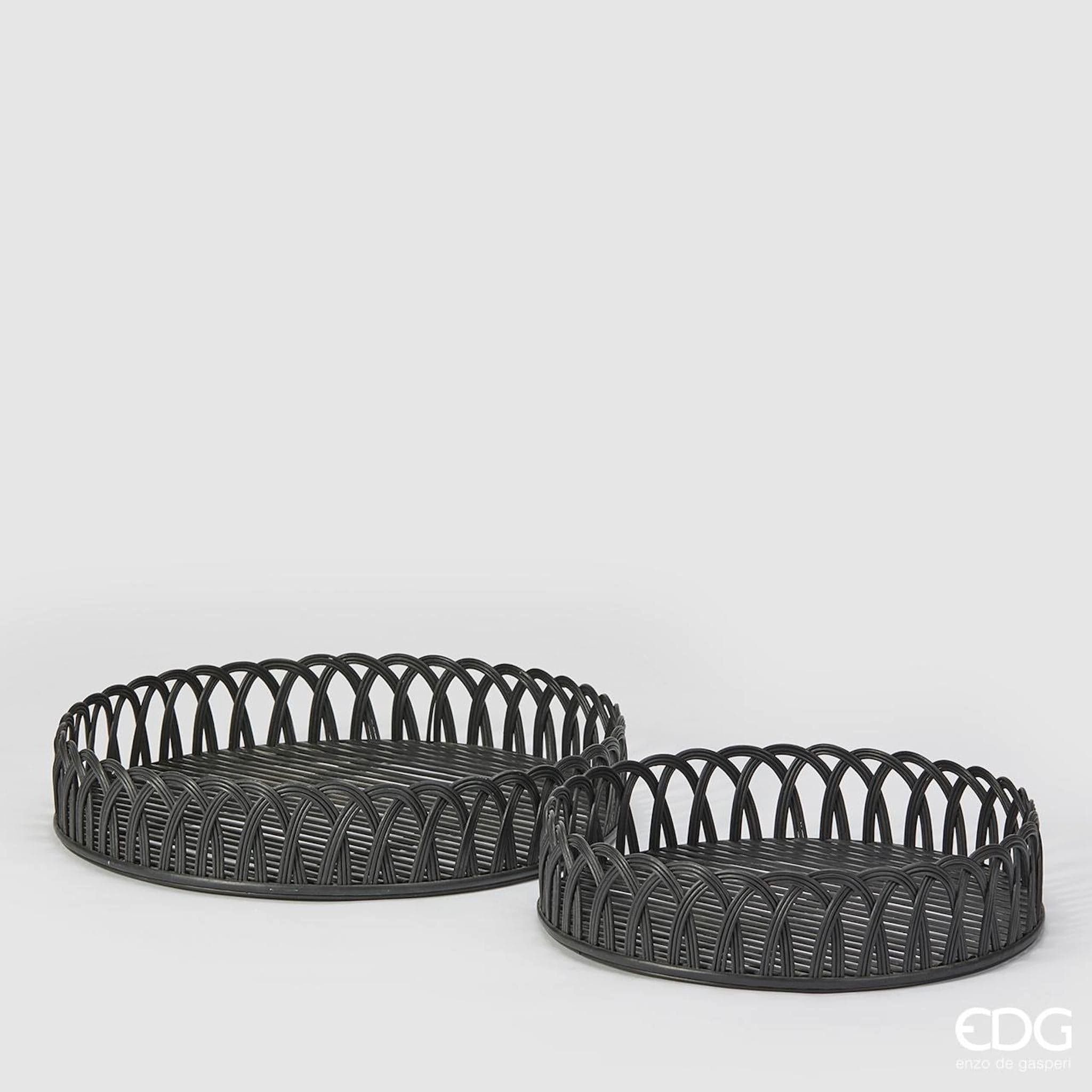 enzo de gasperi Tablett Serviertablett aus Bambus Ø 56 cm schwarz mit dekorativem Rand