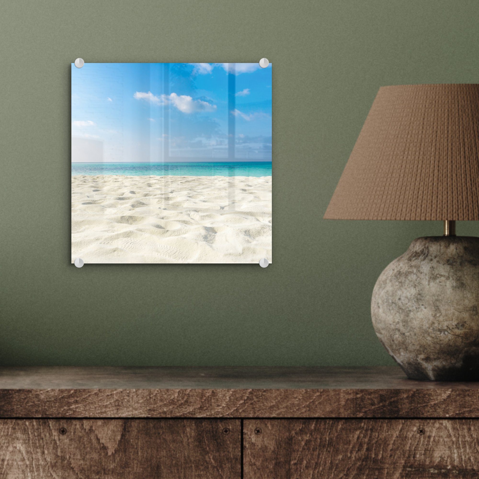 Glas - St), MuchoWow - Bilder Strand auf - Sonne, Wanddekoration auf Foto Acrylglasbild - (1 - Wandbild Glas Licht Glasbilder