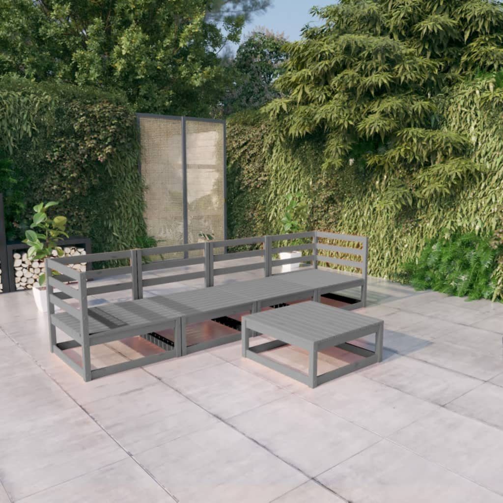 vidaXL Gartenlounge-Set 5-tlg. Garten-Lounge-Set Grau Kiefer Massivholz, (1-tlg)