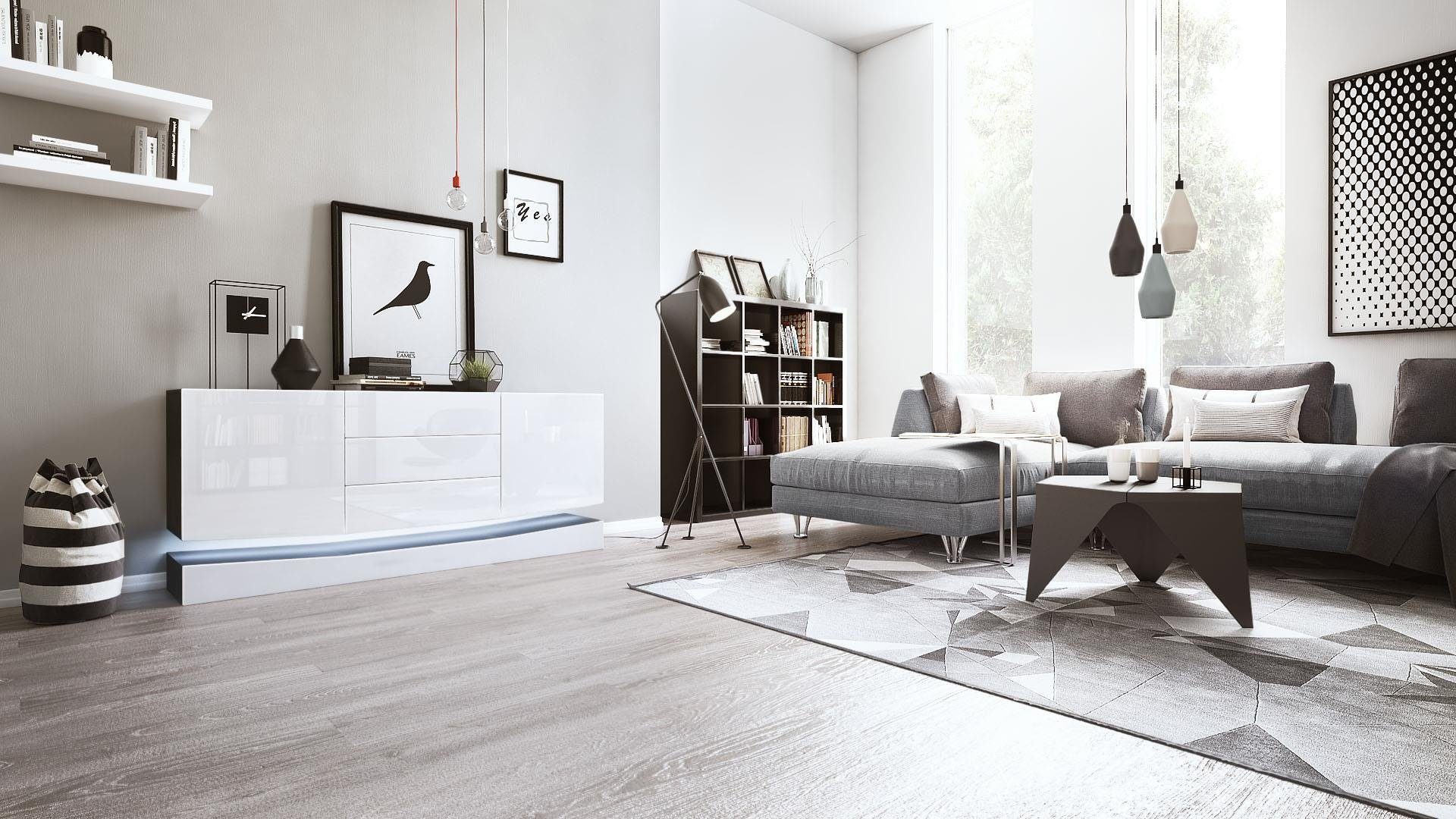 Vladon Sideboard City (Kommode mit 2 Türen, und 3 Schubladen inkl. LED-Bele günstig online kaufen