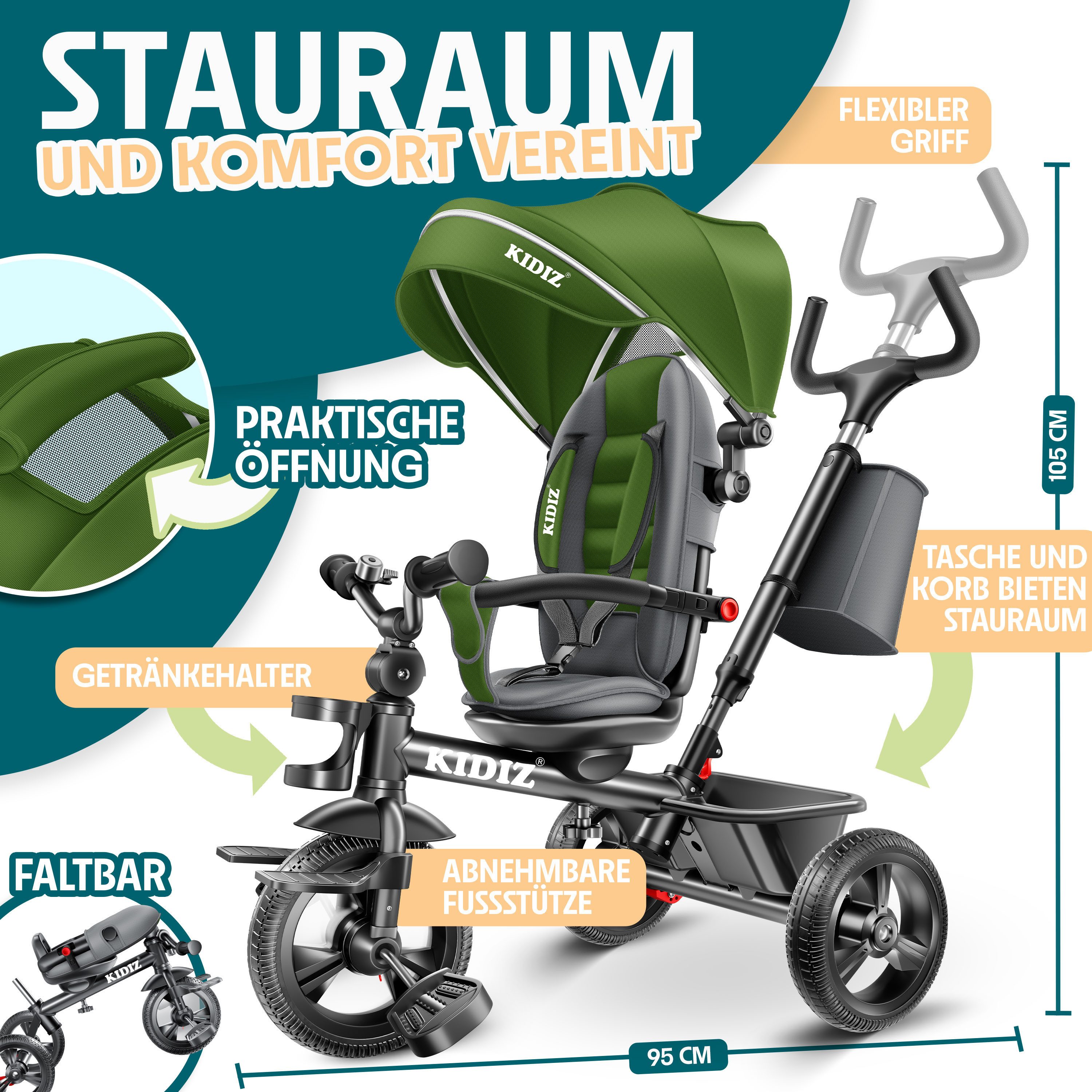 KIDIZ Dreirad, Dreirad 5in1 Kinderdreirad mit Schubstange Lenksystem Stange günstig online kaufen