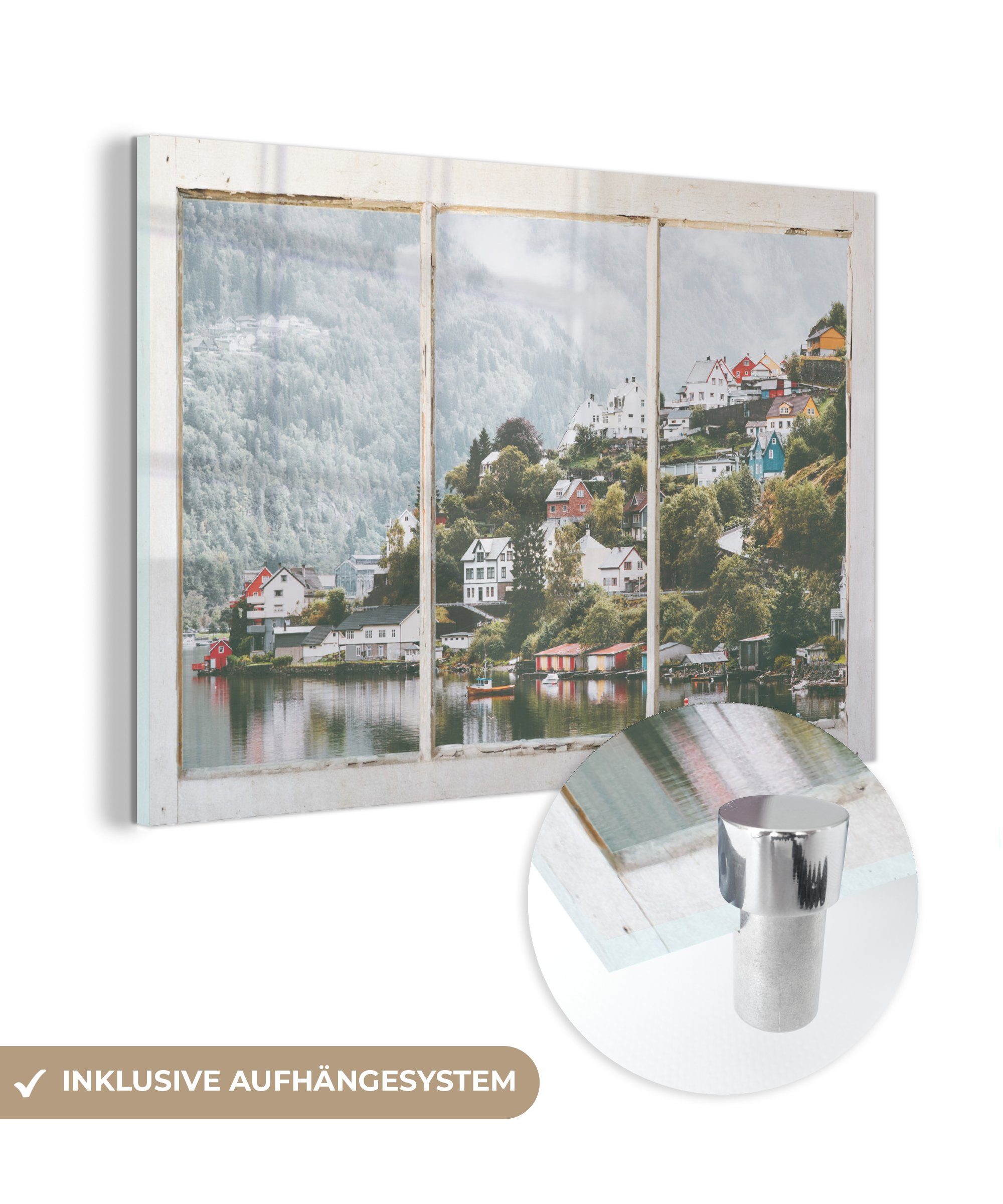 MuchoWow Acrylglasbild Aussicht - Berg - Nebel, (1 St), Glasbilder - Bilder auf Glas Wandbild - Foto auf Glas - Wanddekoration