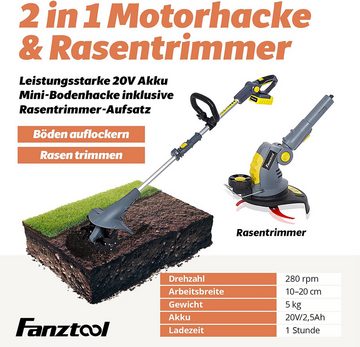 Fanztool Akku-Motorhacke FANZTOOL 20V Motorhacke Mini-Bodenhacke Bodenfräse Gartenhacke, Kombi-Set