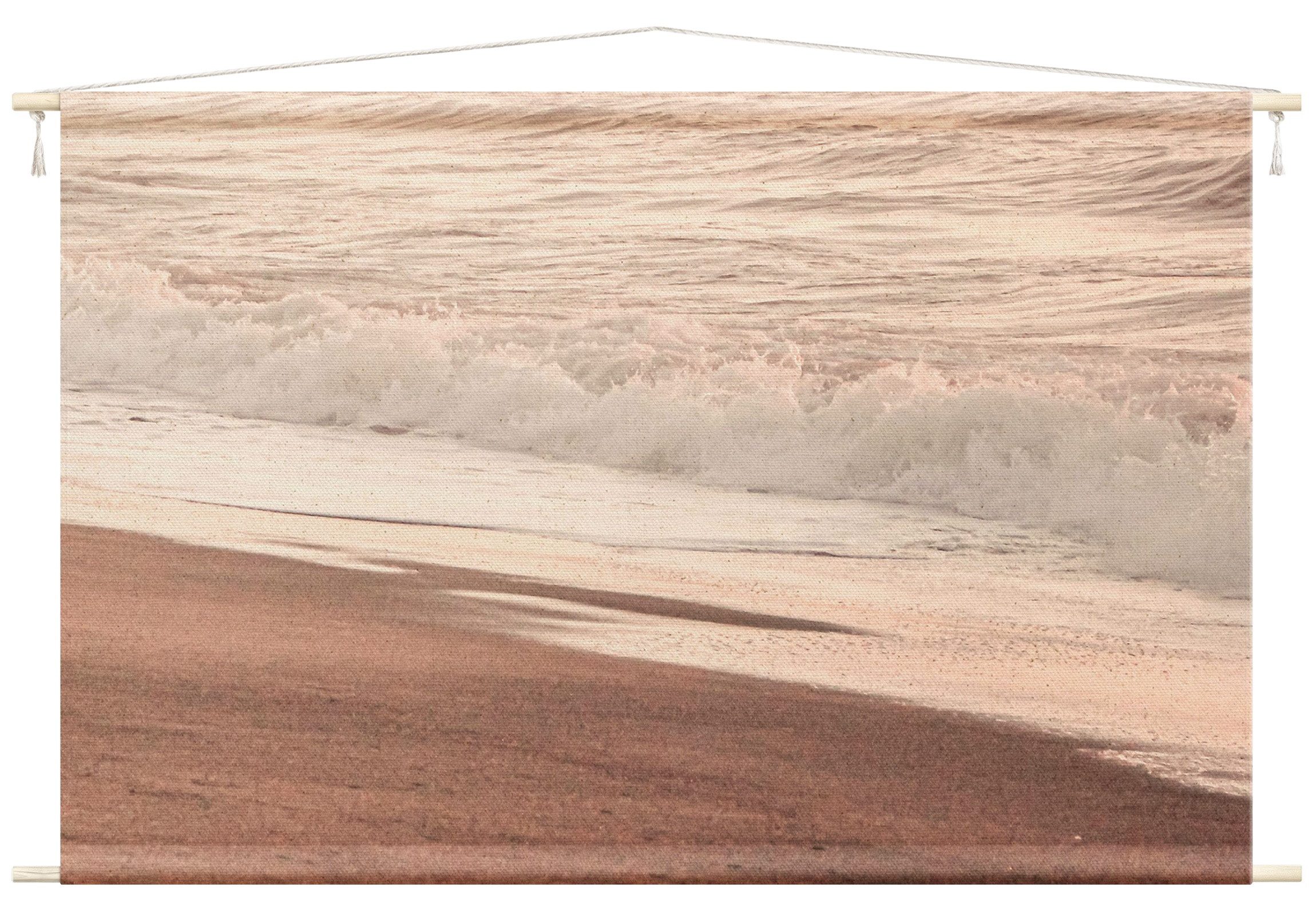 Bilderdepot24 Wandteppich modern Strand Natur rosa, rechteckig, Höhe: 2.6 mm, großes Wandbild aus Natur-Baumwolle Wandbehang Stoffbild Tuch Wollseil