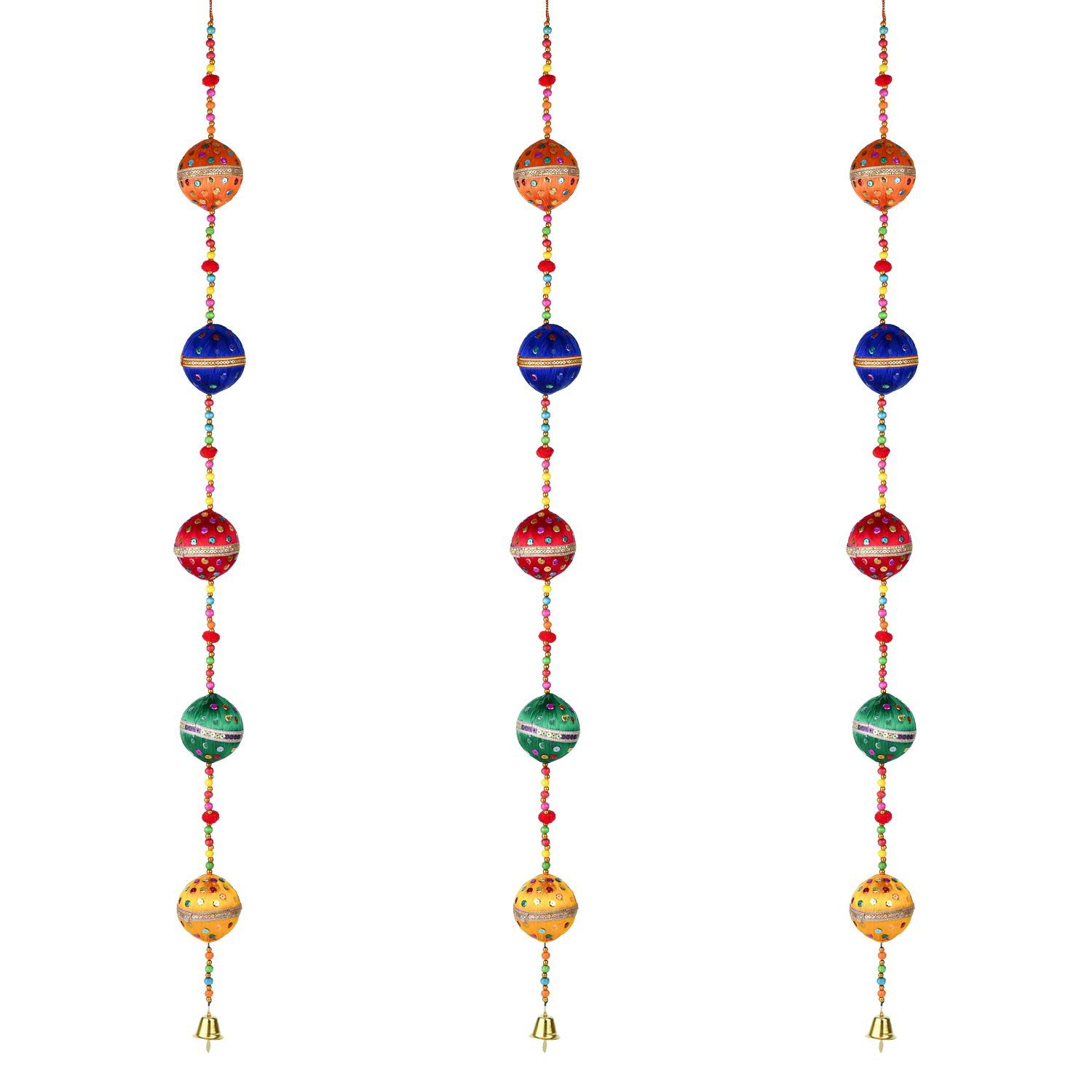 Marrakesch Orient & Mediterran Interior Hängedekoration 3er Set Boho Dekohänger Chakra handgefertigt aus Textil in Bunt 100 cm