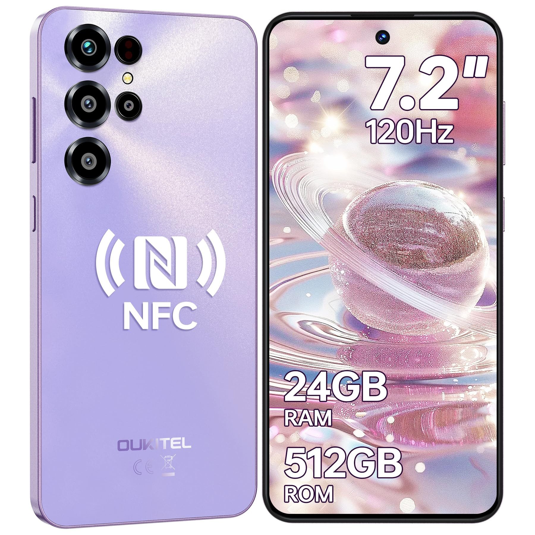 OUKITEL C68 4G Android 15 Smartphone (18,28 cm/7.2 Zoll, 512 GB Speicherplatz, 64 MP Kamera, 7,2" HD+ 120Hz, 64MP+8MP, 6000mAh, Dual SIM 4G, NFC, Face ID)