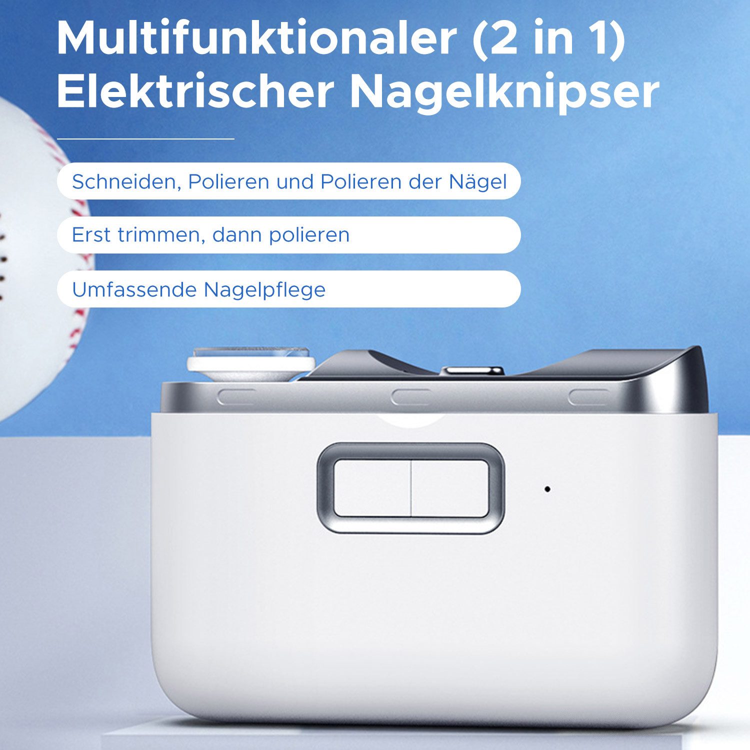 Refttenw Nagelknipser Elektrischer Nagelknipser Baby-Nagelfeile 2-Gang mit LED-Licht