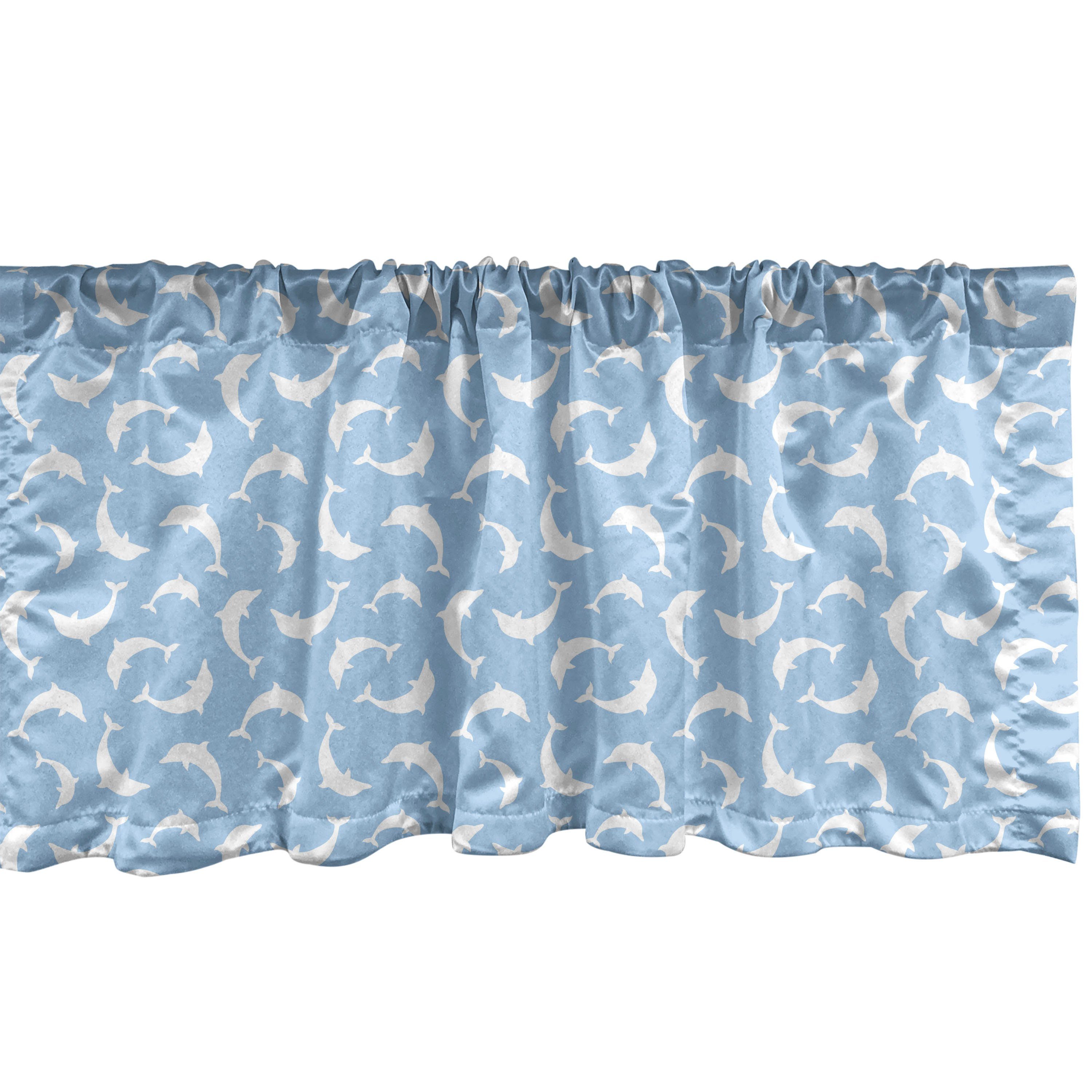 Scheibengardine Vorhang Volant für Küche Schlafzimmer Dekor mit Stangentasche, Abakuhaus, Microfaser, Ozean Muster mit Delfinen