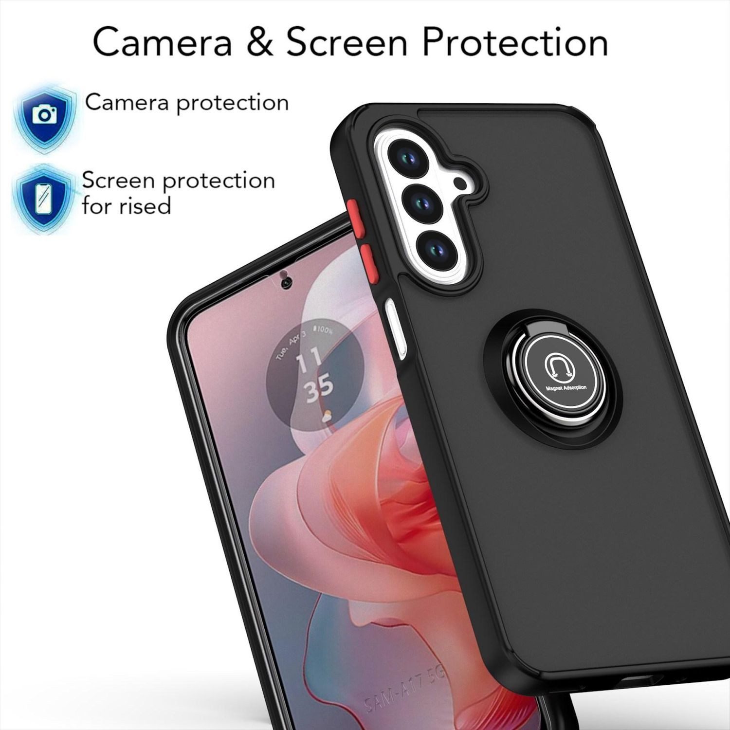 Wigento Handyhülle Ringhalter für Samsung Galaxy A18 / A17 Shadow Design Outdoor Case, Magnetringhalter stoßfestes Hybrid Material – Bild 3 von 5