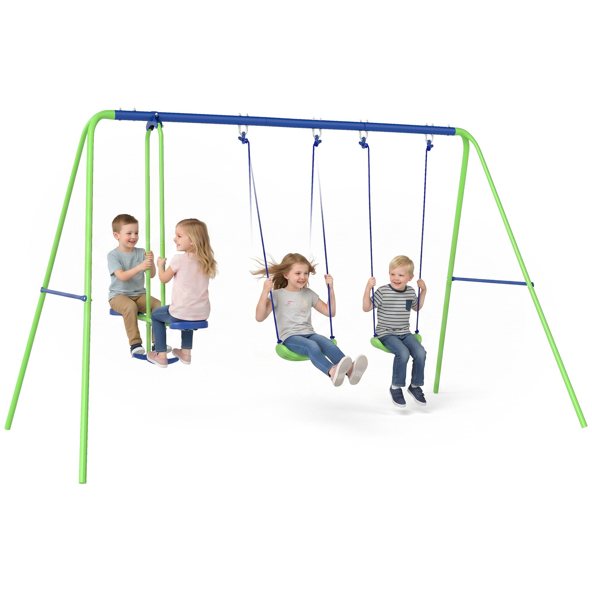 Outsunny Schaukelgestell Kinderschaukel mit Wippe, Outdoor, ab 3 Jahre, 280x140x178 cm, (Kinderschaukel, 4-tlg., Schaukelgerüst), mit Metallgestell, verstellbarem Seil Gartenschaukel für Kinder, Grün