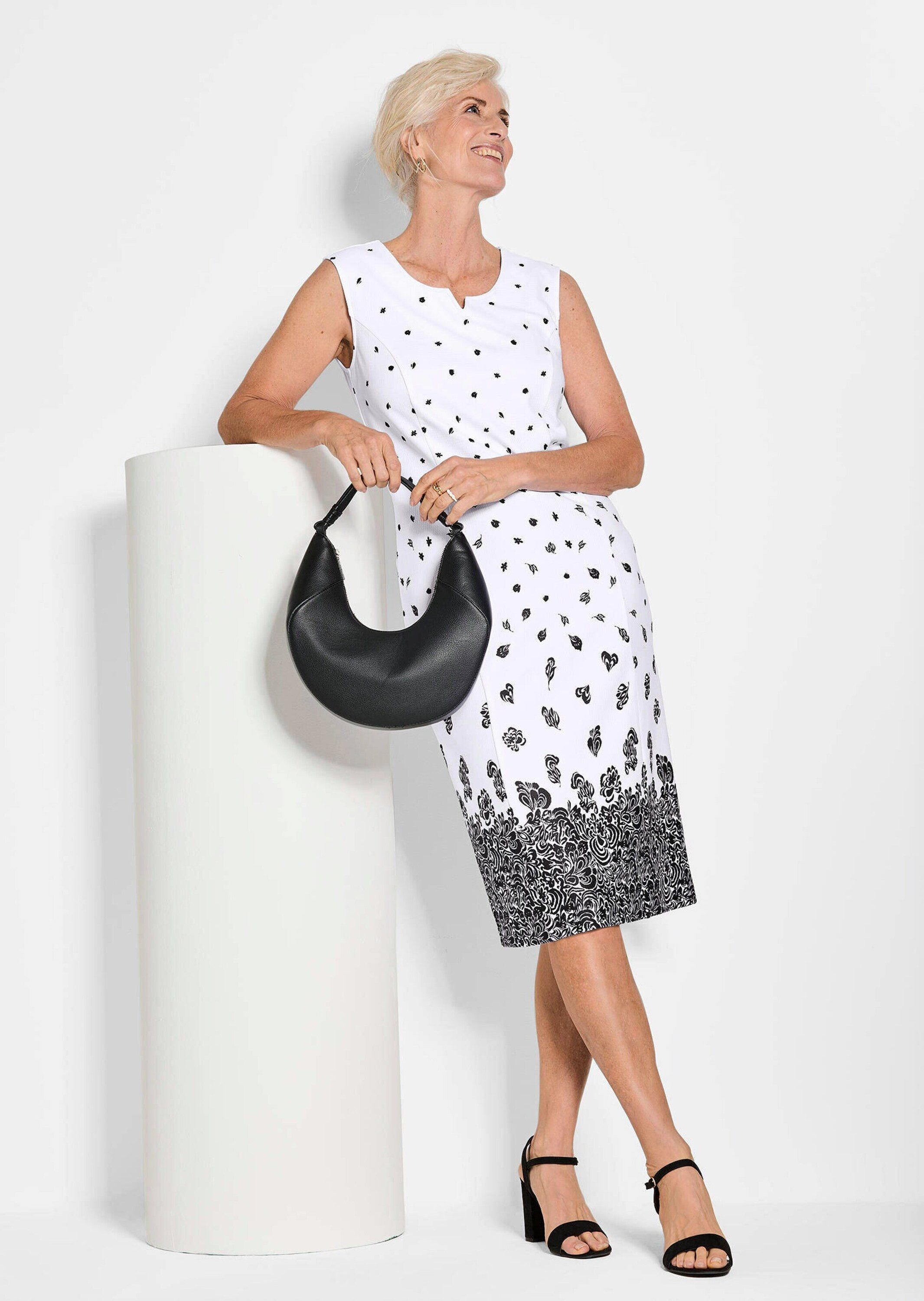 GOLDNER Abendkleid Etuikleid mit Blumenprint, Jerseyqualität Midi-Kleid mit Gehschlitz, Rundhalsausschnitt