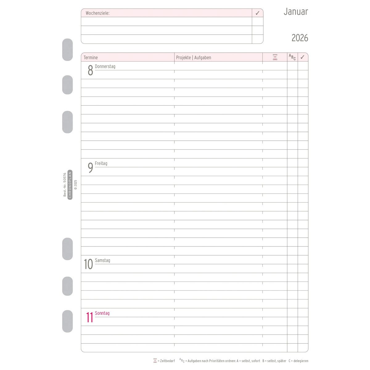 CHRONOPLAN Terminplaner Wochenplan A5 1 Woche/2 Seiten horizontal 2026