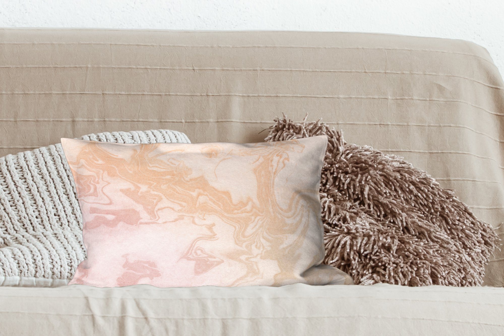 Dekokissen MuchoWow - Schlafzimmer Füllung, Marmor - Muster, mit Dekokissen Wohzimmer Dekoration, Zierkissen, Orange