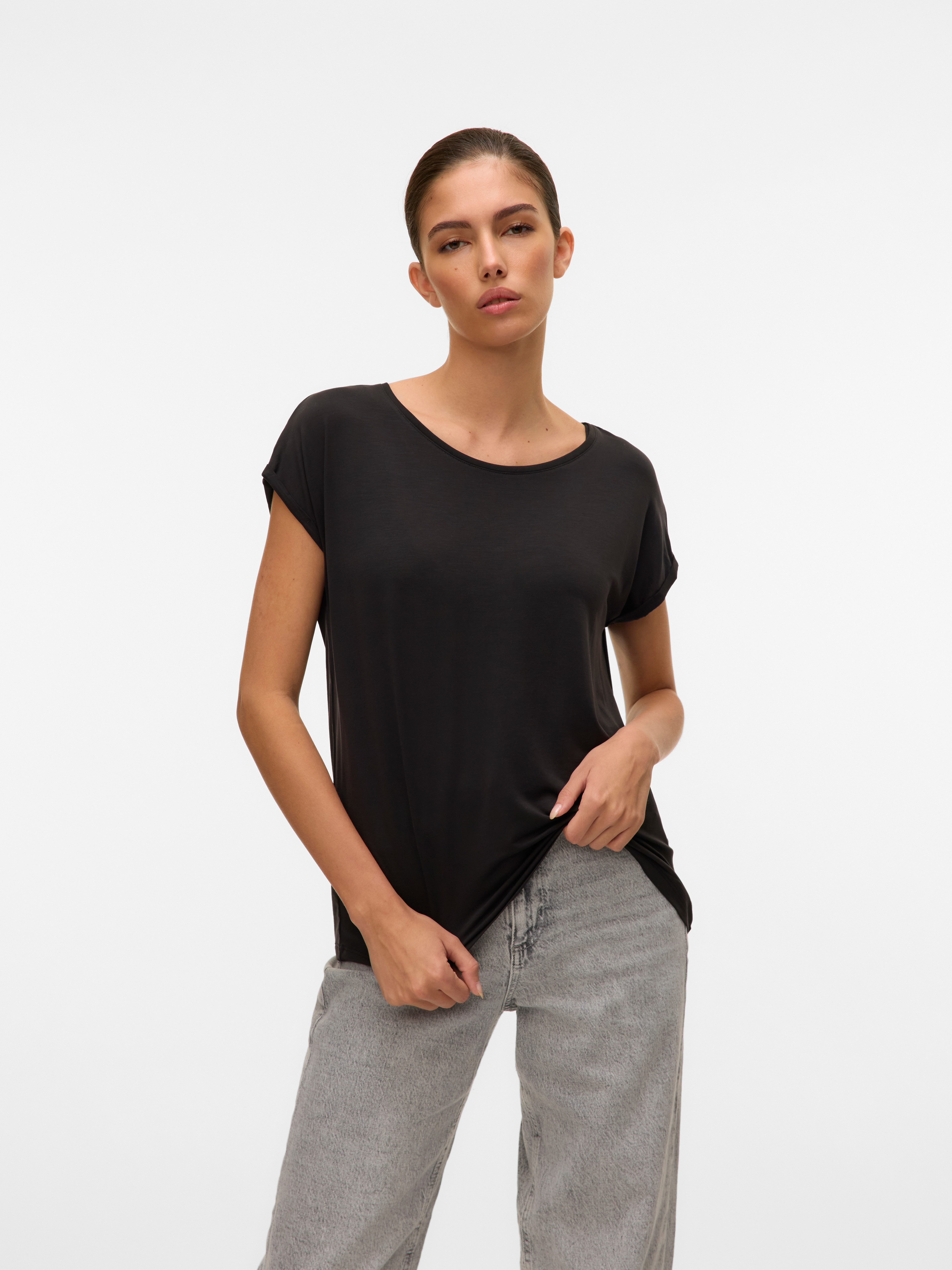 Vero Moda T-Shirt VMAVA PLAIN SS TOP JRS NOOS Materialmix, regular fit – Bild 4 von 5