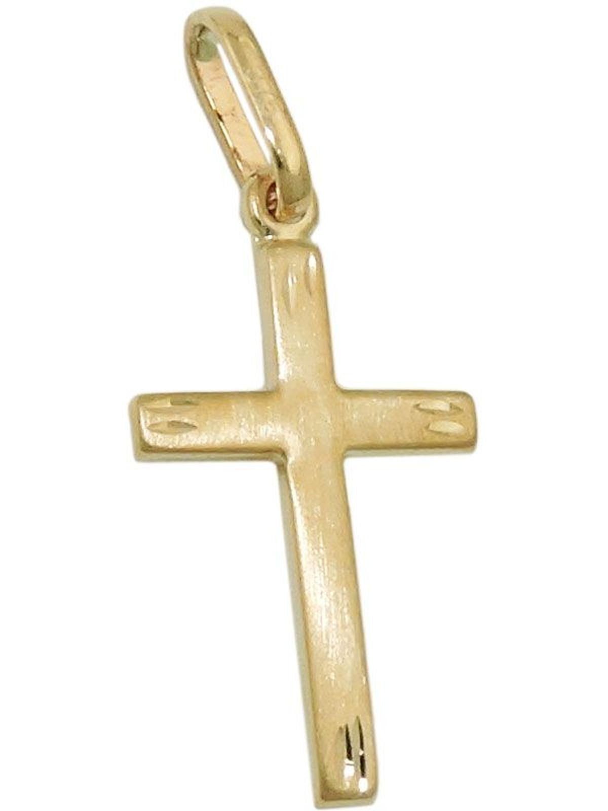 Gallay Kreuzanhänger Anhänger 20x13mm Kreuz matt-diamantiert 9Kt GOLD (1-tlg) | Kettenanhänger