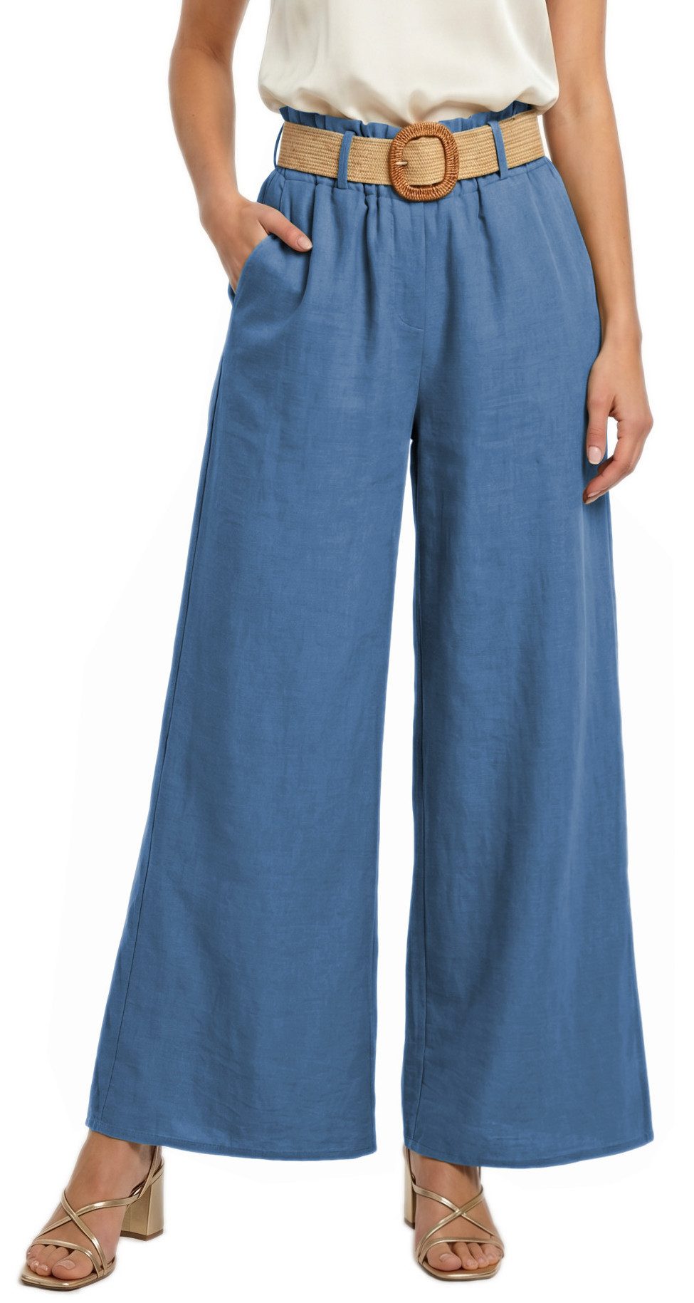 dy_mode Palazzohose Damen High Waist Palazzohose Weitbein Hose Schlupfhose Sommer Strand in Unifarbe, High Waist, mit elastischem Bund