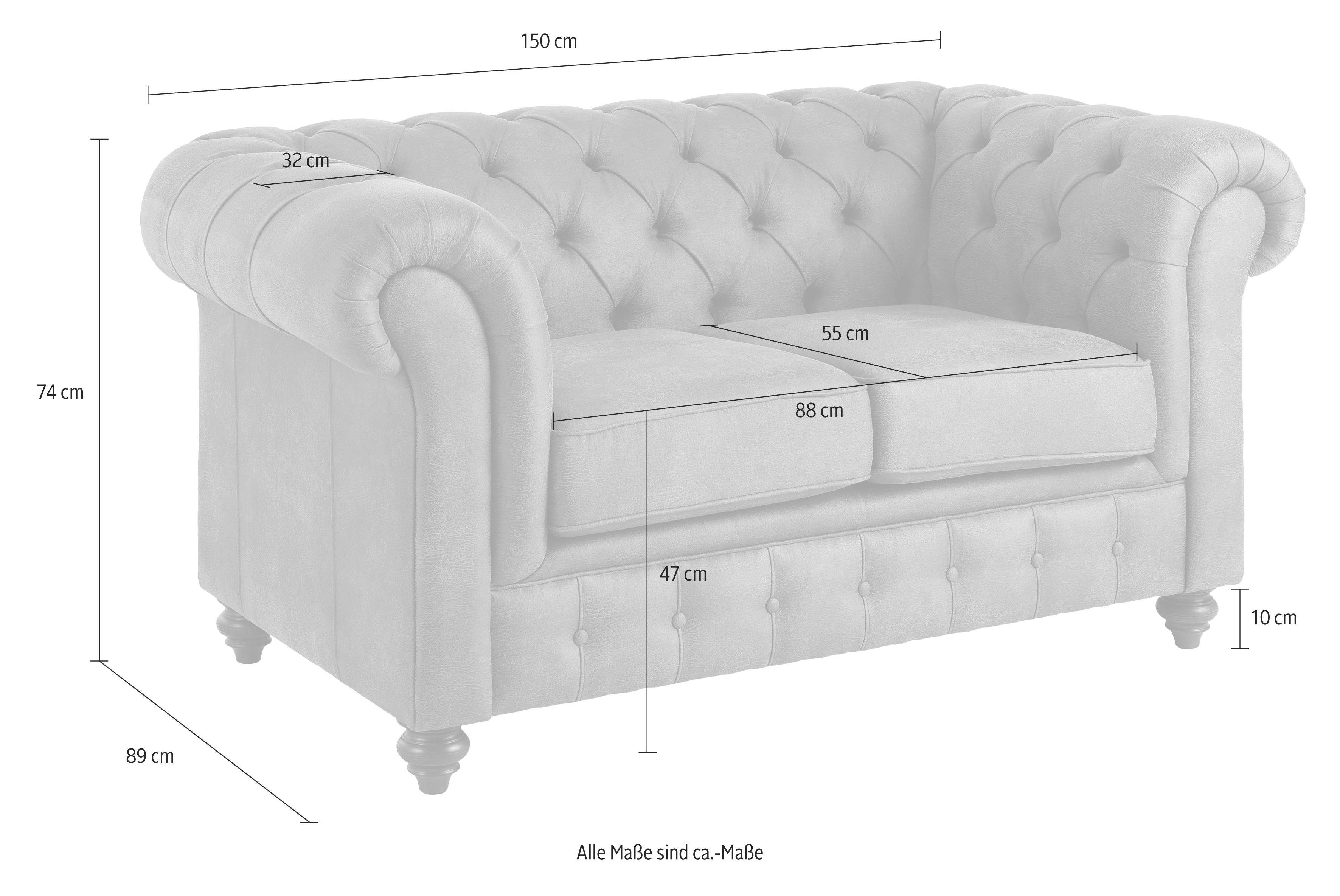 OTTO home Chesterfield-Sofa Chesterfield 2-Sitzer B/T/H: 150/89/74 cm, mit hochwertiger Knopfheftung, auch in Leder – Bild 5 von 5