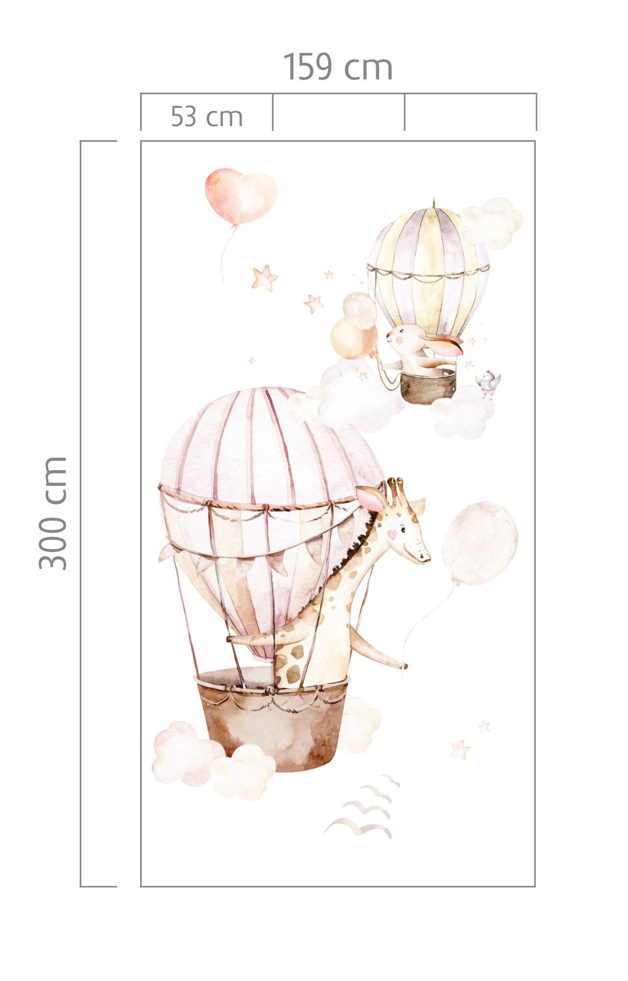Rasch Fototapete Heißluftballon & Tiere - Vliestapete Weiß Braun Pink, Fotodruck, (1 Rolle, 1 St., 3 m x 1,59 m), gute Lichtbeständigkeit, waschbeständig, restlos abziehbar