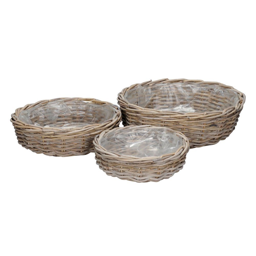 Blumentopf 3tlg. Pflanzschale FARMER grau braun Kooboo Rattan D31/38/45cm Rattank