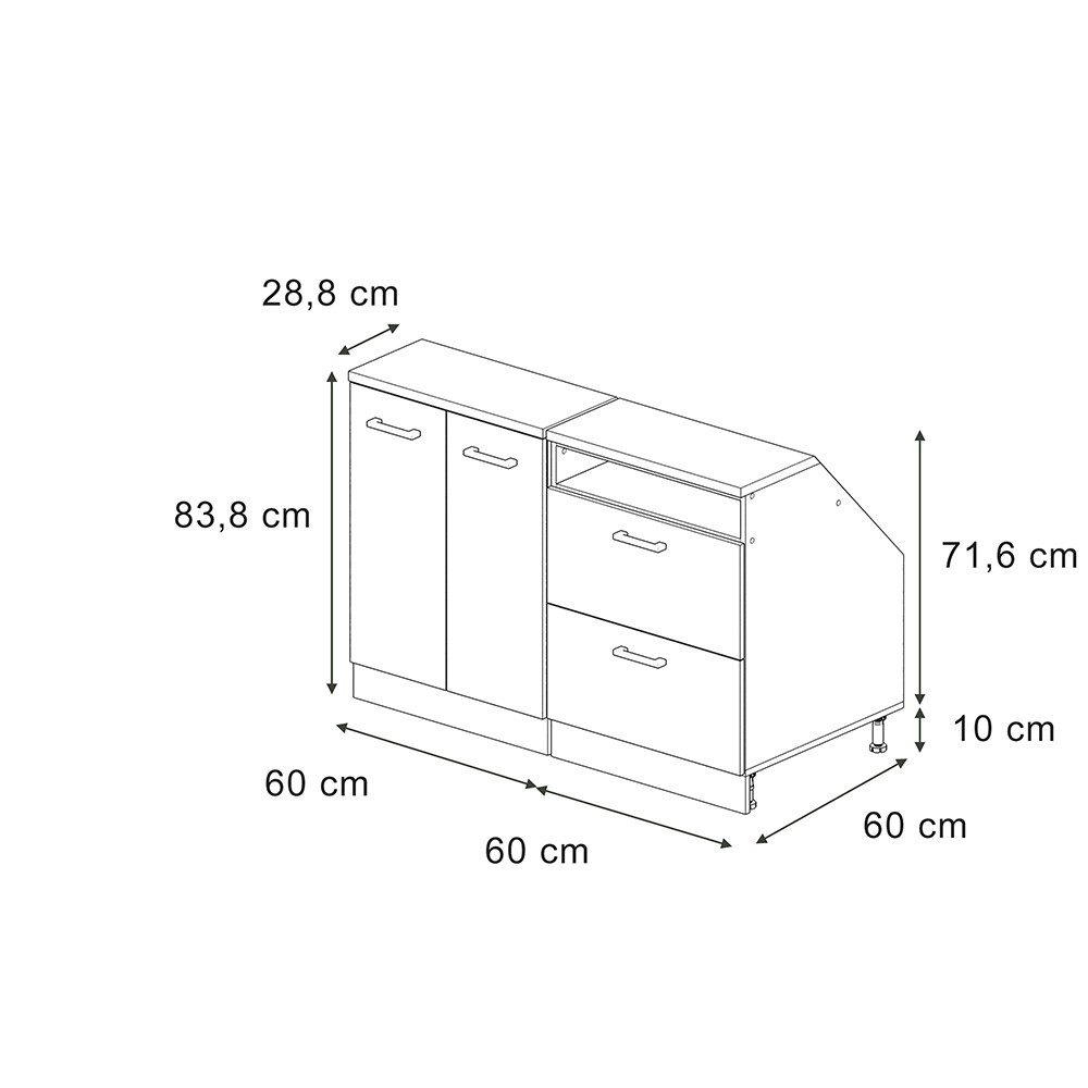 Vicco Unterschrank R-Line, Schwarz Hochglanz/Weiß, 120 cm 2er Set Schrankkorpuss 60 c... (2-St)