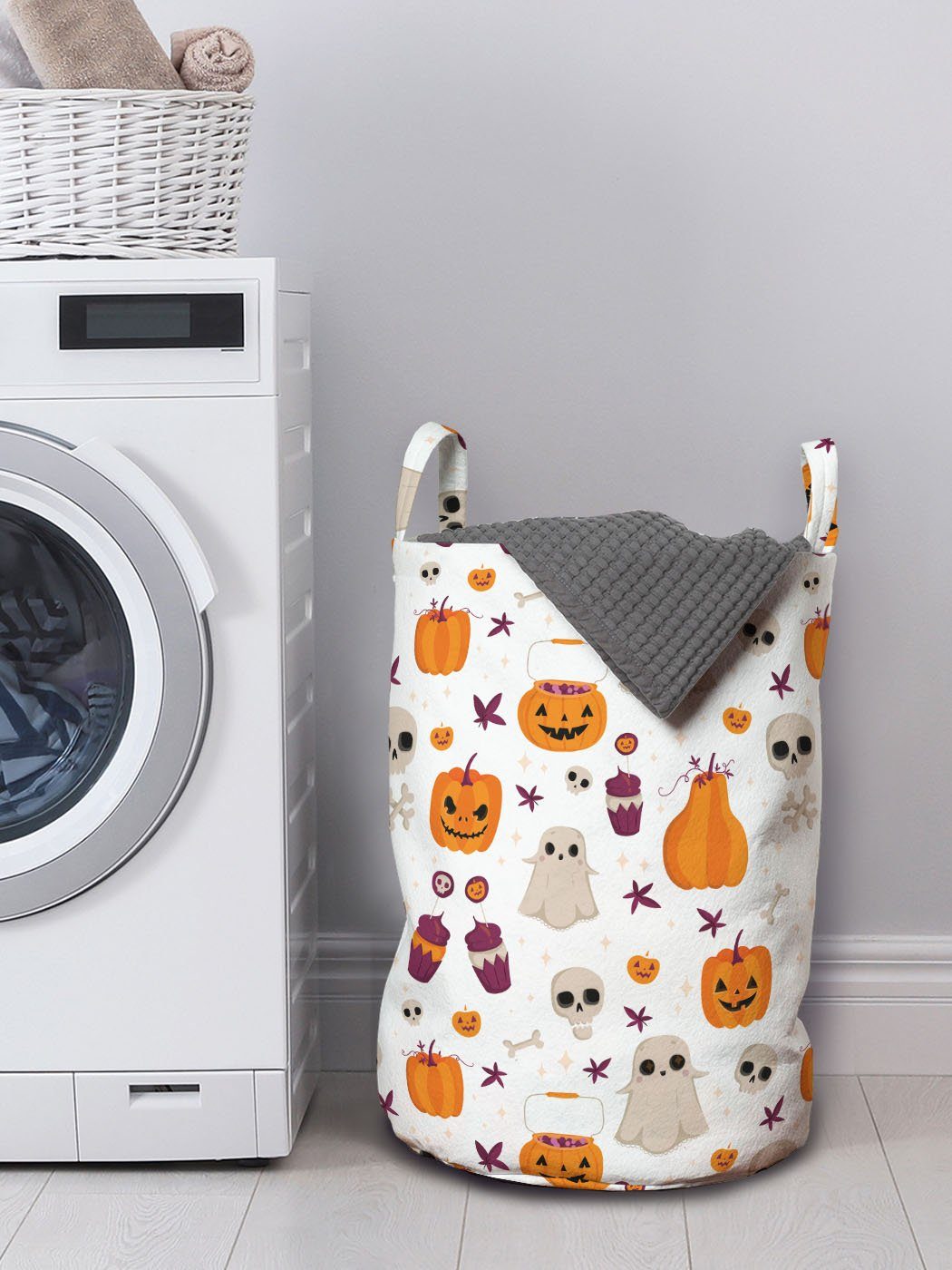 Geist Wäschesäckchen Kordelzugverschluss Wäschekorb Waschsalons, für Halloween-Party-Cartoon-Stil Abakuhaus Griffen mit