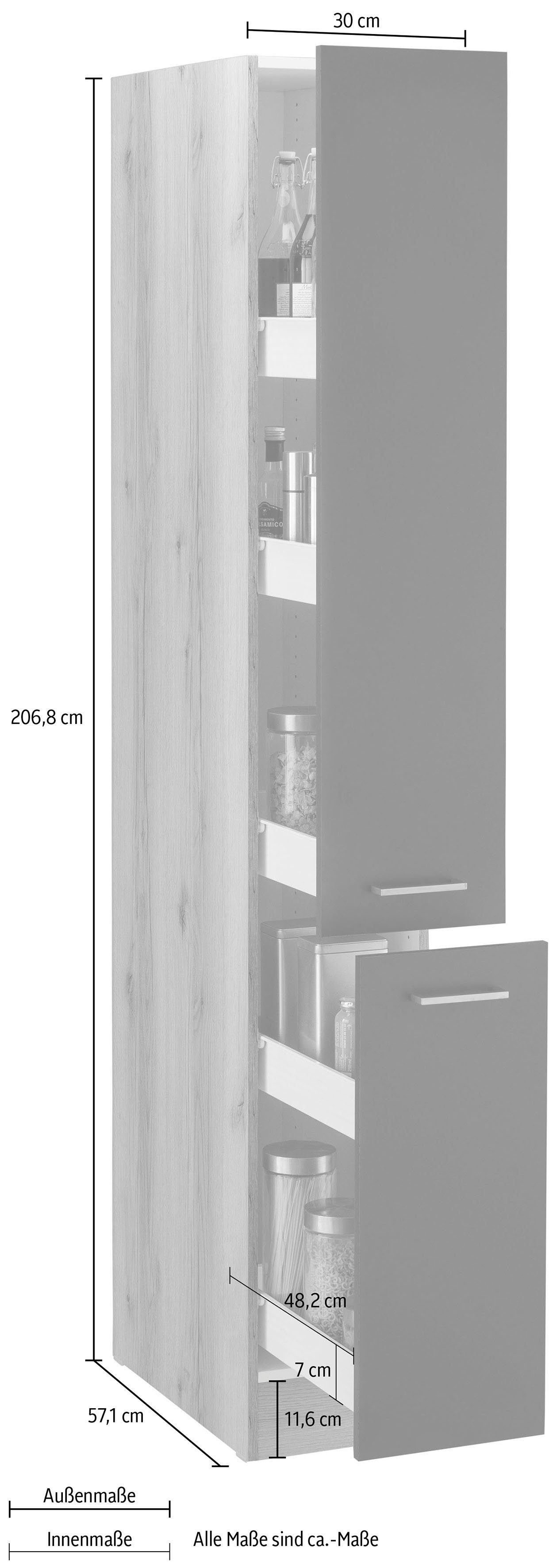 OPTIFIT Apothekerschrank Iver Breite 30 | cm, weiß weiß 5 Ablagen mit 2 Auszügen