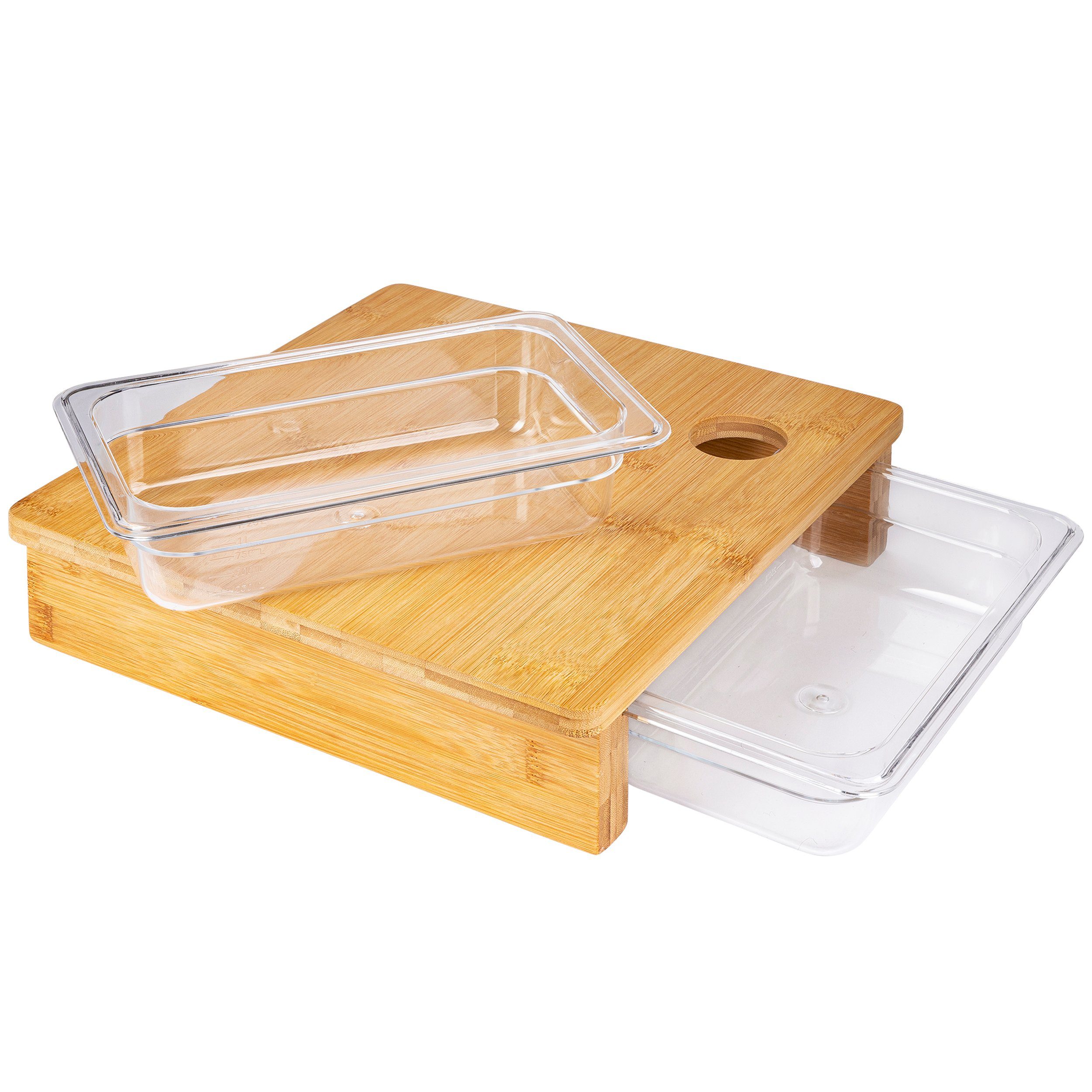 ONVAYA Schneidebrett aus Bambus mit 2 Auffangschalen, Küchenbrett aus Holz, Bambus