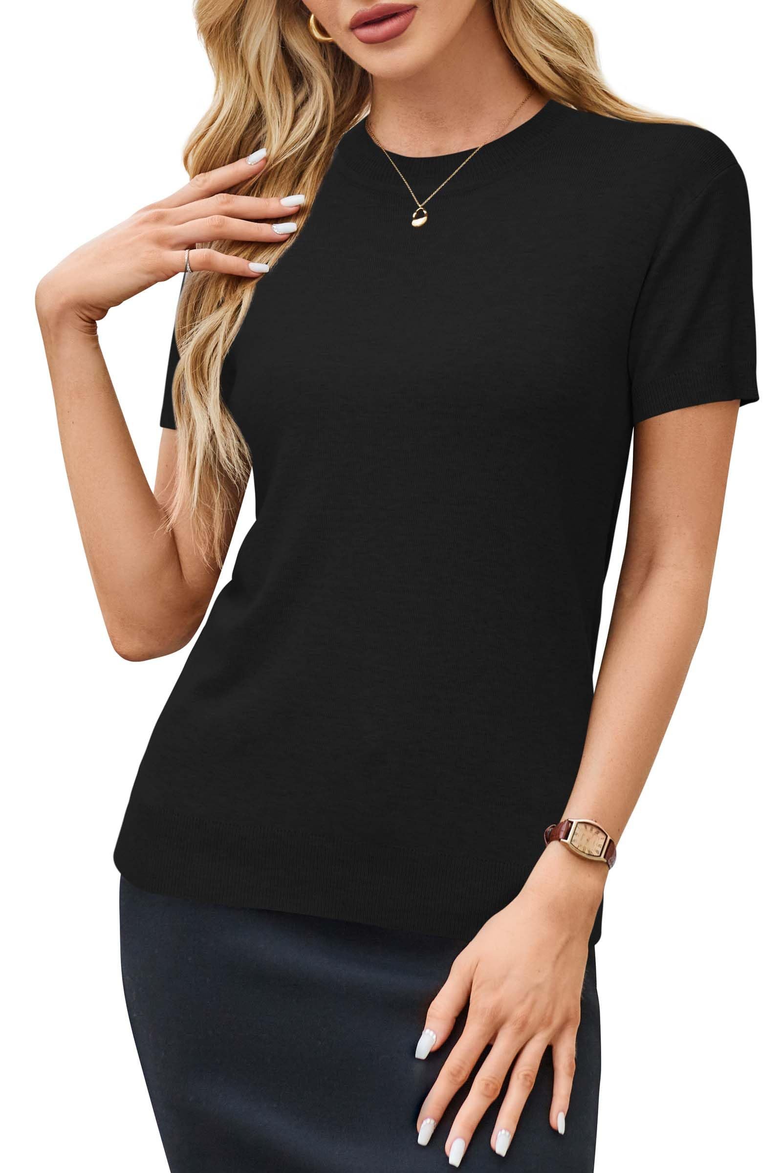 Arach&Cloz Strickpullover Damen Pullover Wolle Strickpullover Rundhals Strick Top Kurzarmshirt