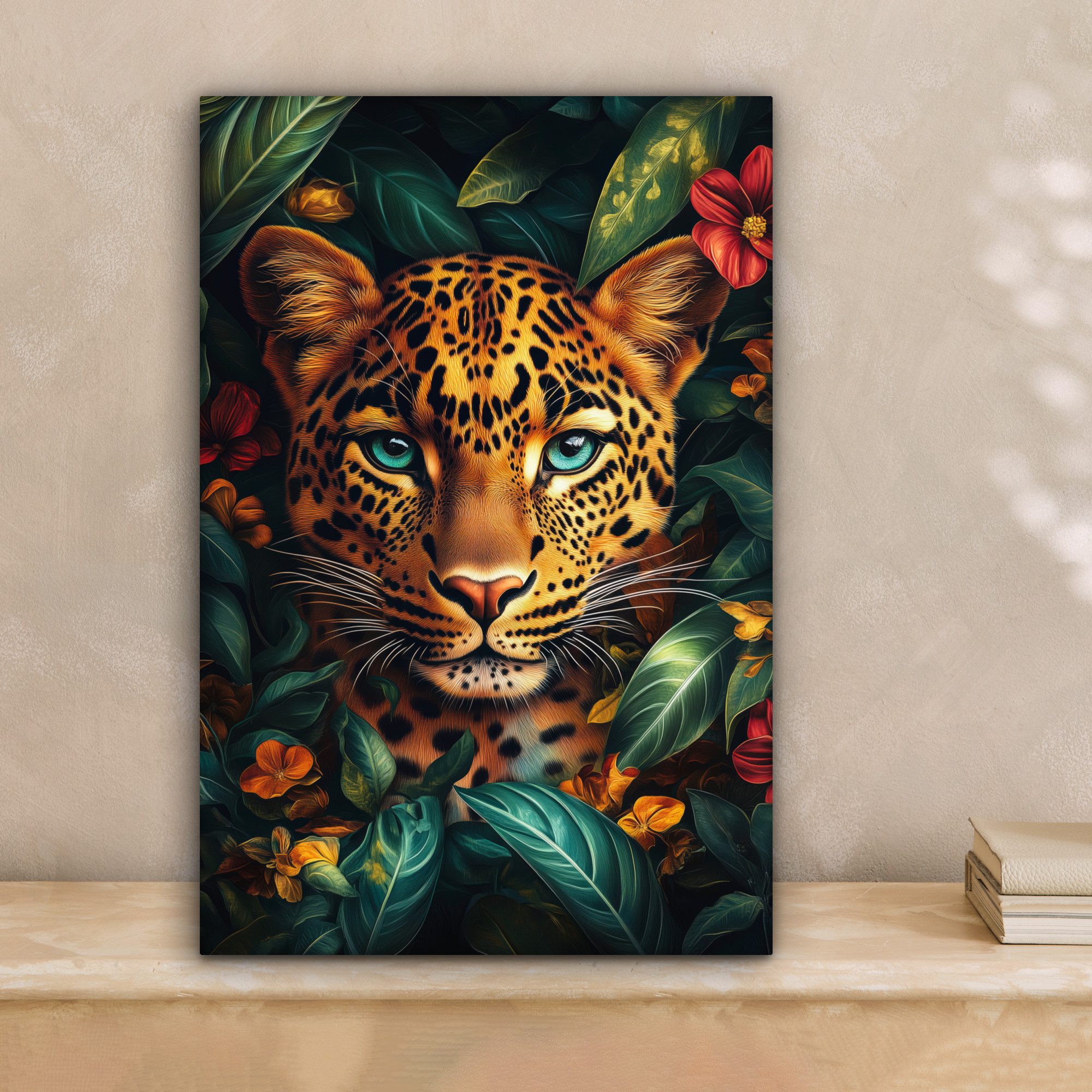 OneMillionCanvasses® Leinwandbild Leopard - Natur - Blumen - Dschungel, Fot günstig online kaufen