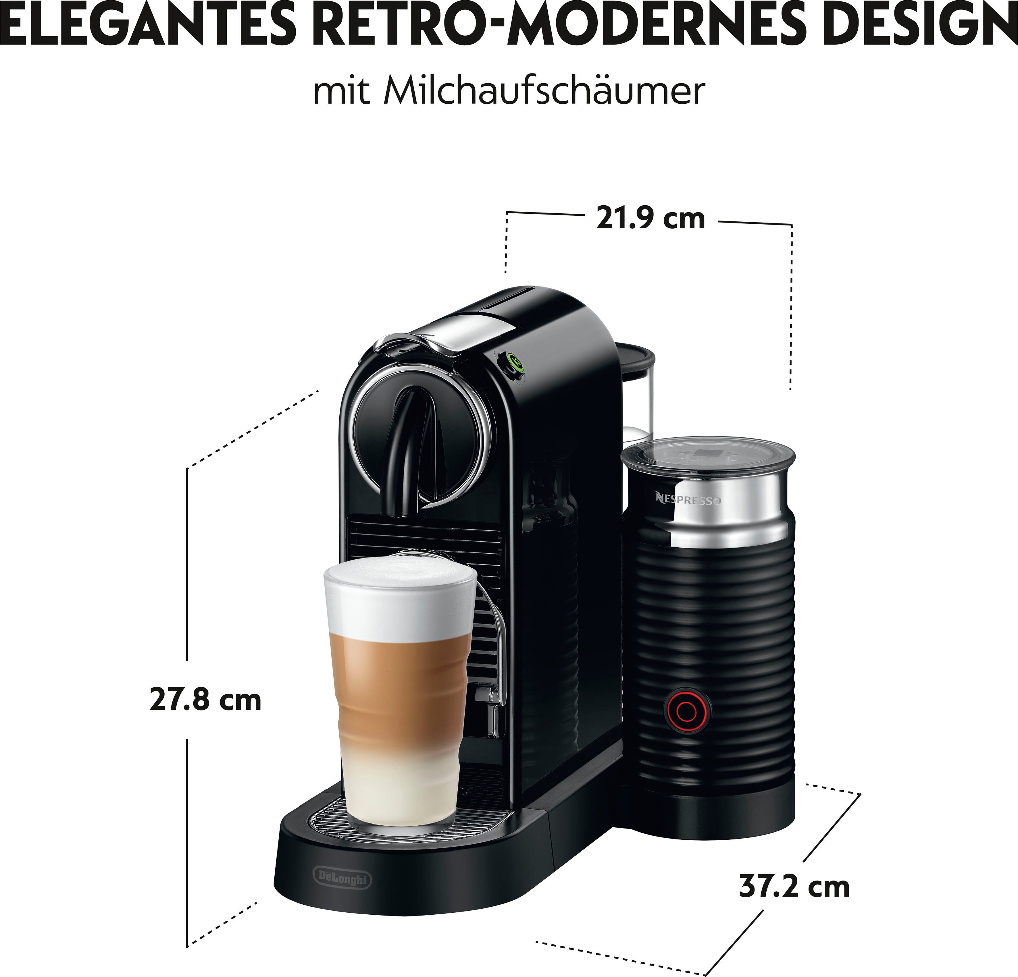 Nespresso Kapselmaschine mit 267.BAE Schwarz, inkl. DeLonghi, Milchaufschäumer, CITIZ EN 7 von Willkommenspaket Aeroccino Kapseln